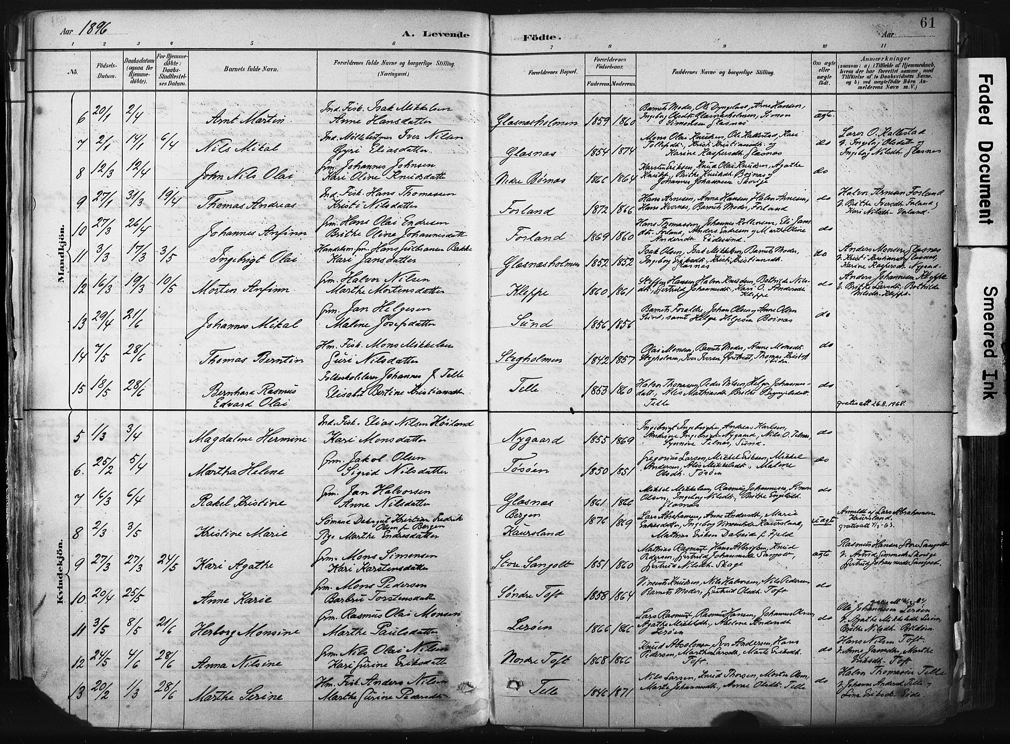 Sund sokneprestembete, AV/SAB-A-99930: Parish register (official) no. B 1, 1882-1907, p. 61