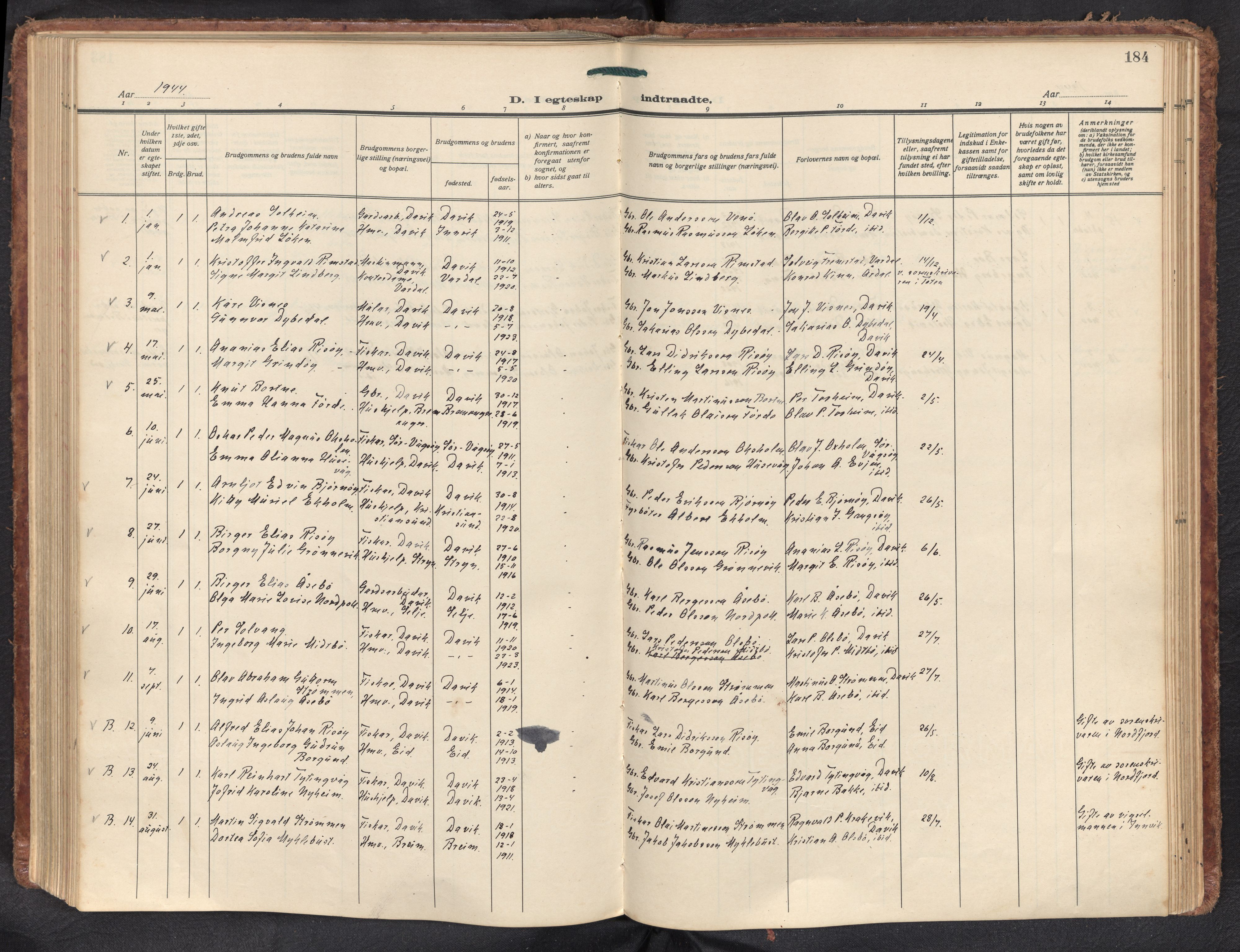 Davik sokneprestembete, AV/SAB-A-79701/H/Haa/Haad/L0003: Parish register (official) no. D 3, 1931-1952, p. 183b-184a