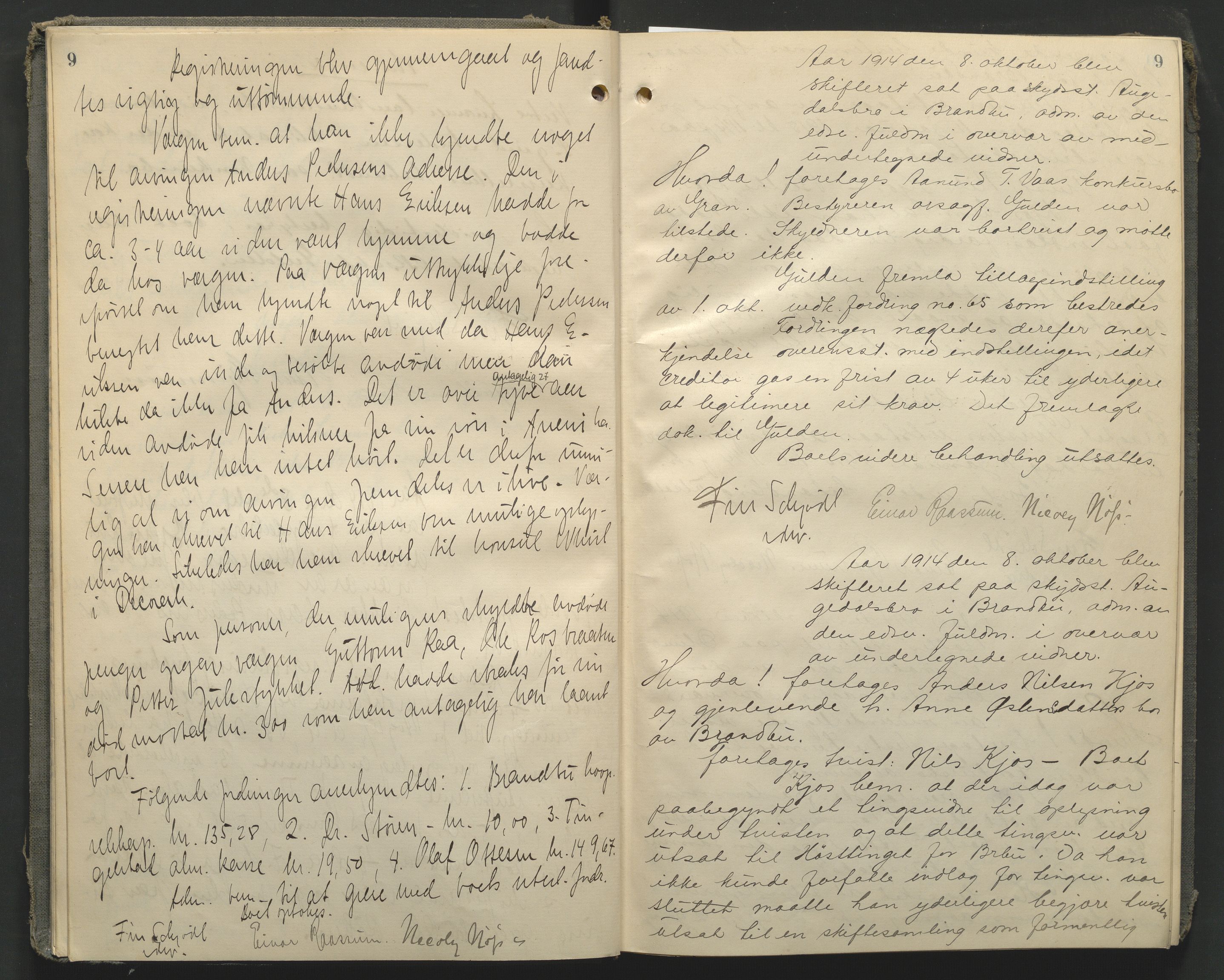 Hadeland og Land tingrett, AV/SAH-TING-010/J/Jc/L0010: Skifteforhandlingsprotokoll, 1914-1920, p. 9