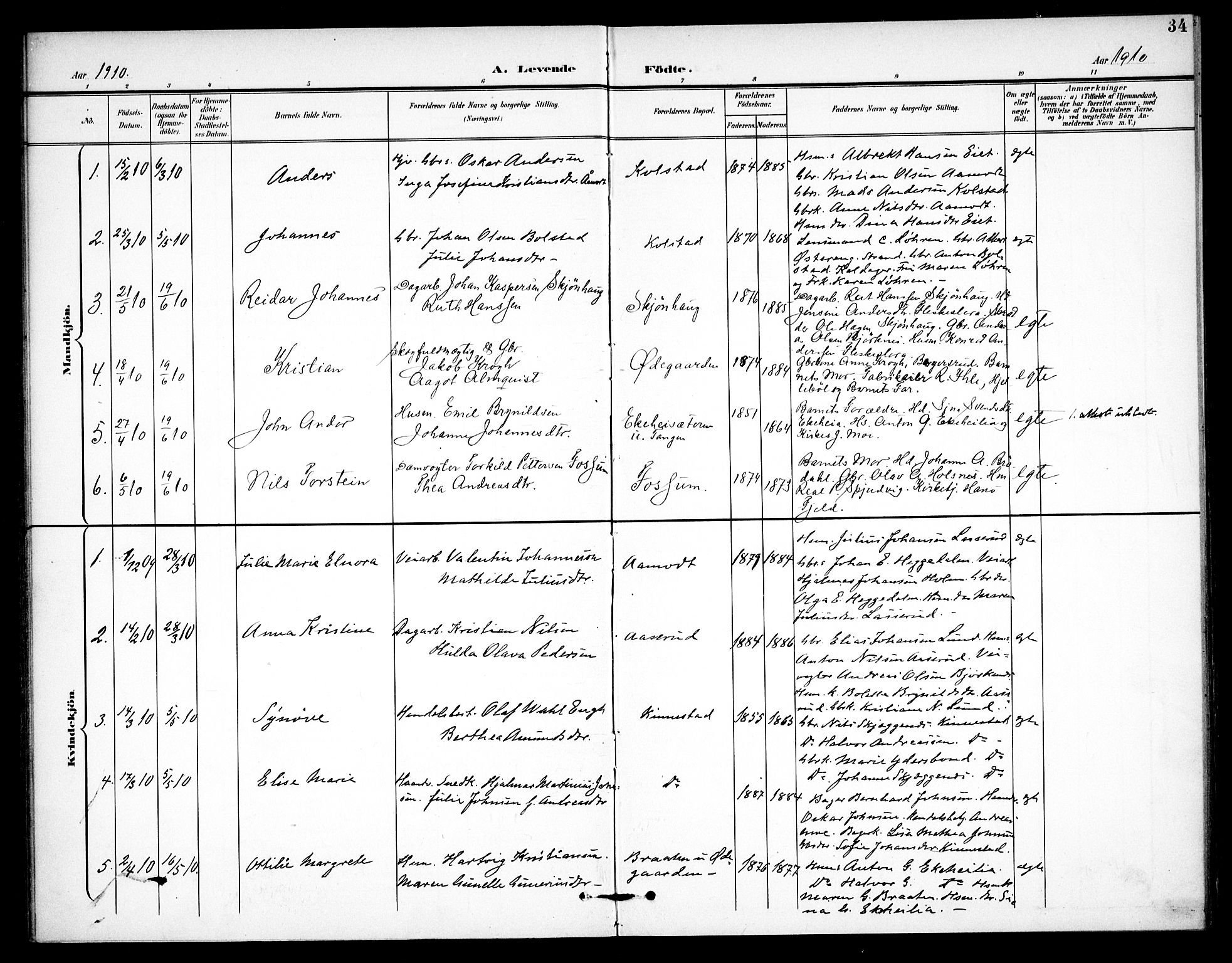 Høland prestekontor Kirkebøker, AV/SAO-A-10346a/F/Fc/L0003: Parish register (official) no. III 3, 1897-1911, p. 34