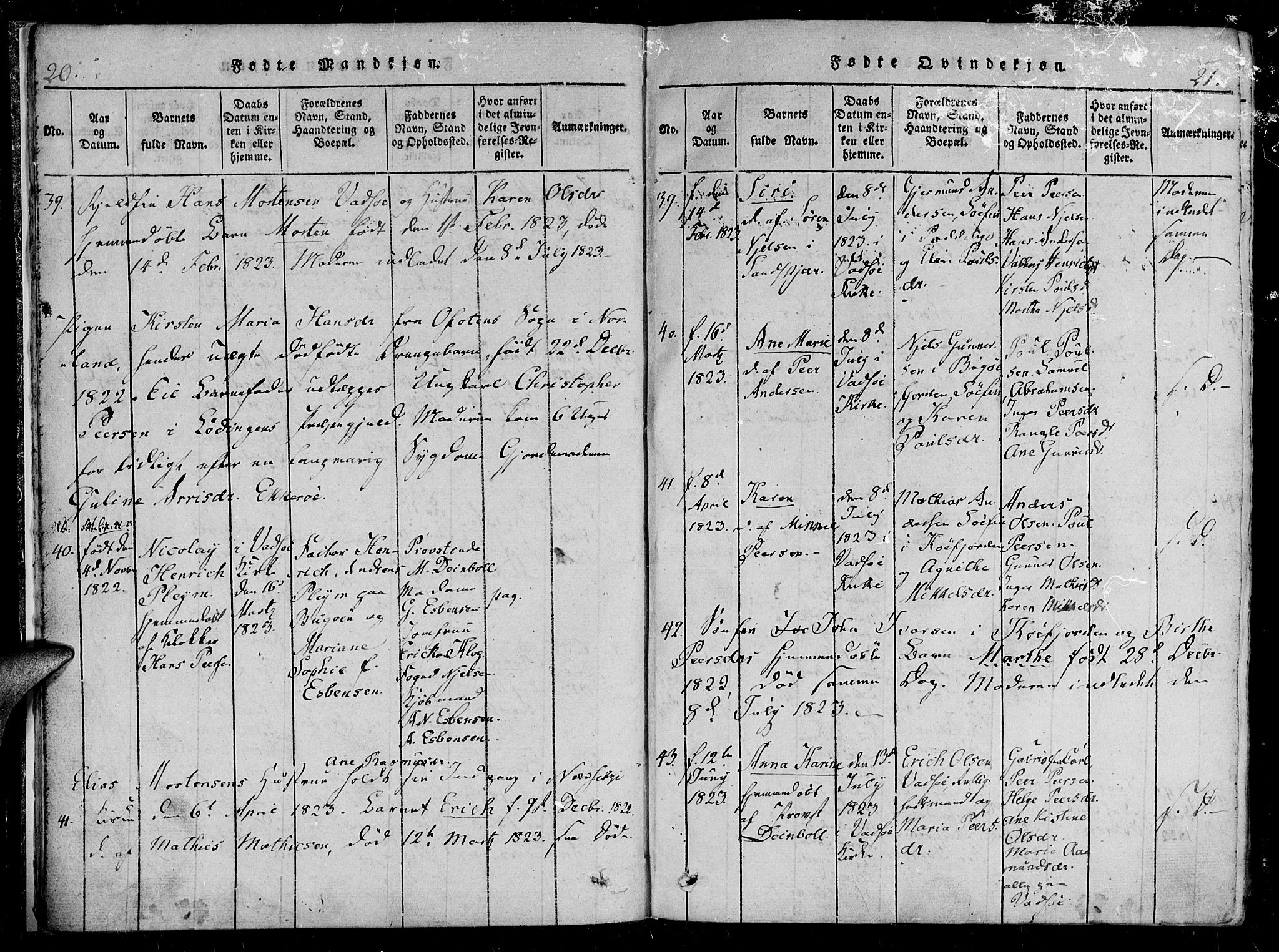 Vadsø sokneprestkontor, AV/SATØ-S-1325/H/Ha/L0003kirke: Parish register (official) no. 3 /1, 1821-1839, p. 20-21