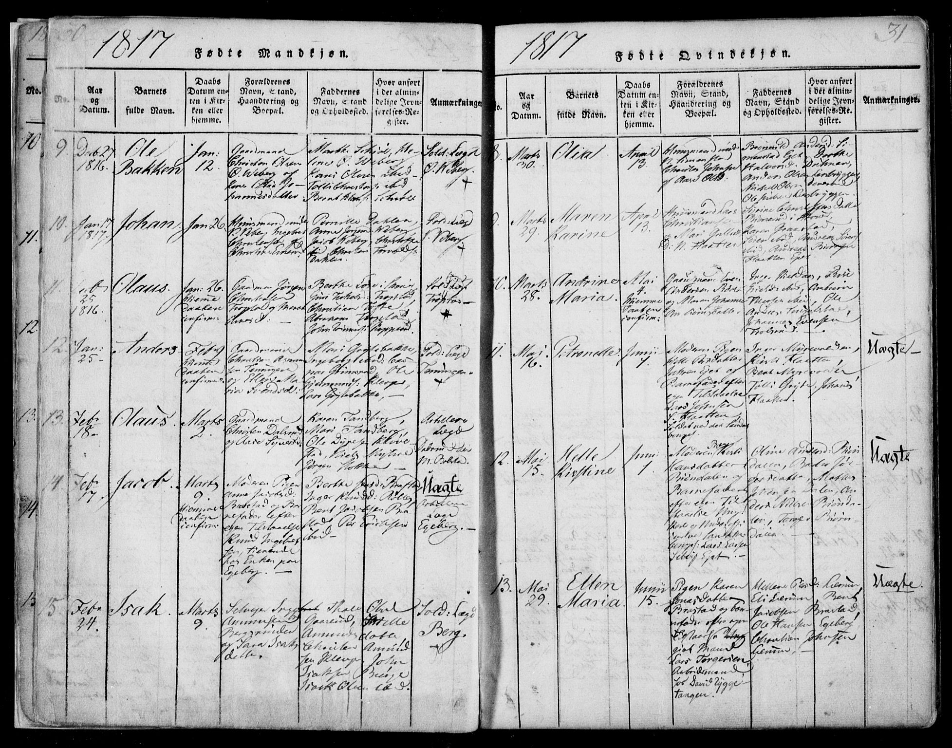 Sande Kirkebøker, SAKO/A-53/F/Fa/L0003: Parish register (official) no. 3, 1814-1847, p. 30-31