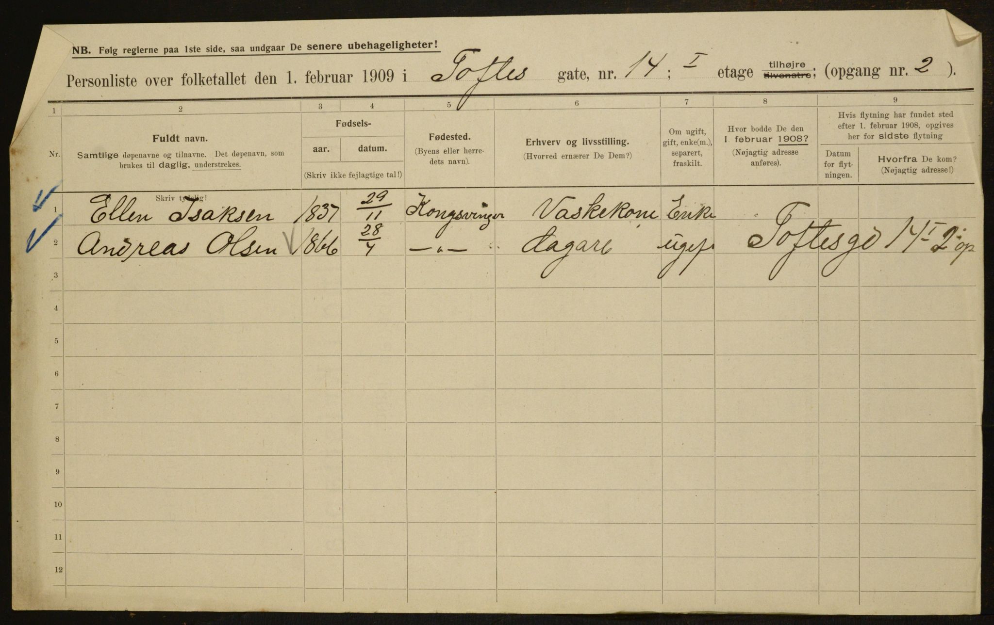 OBA, Municipal Census 1909 for Kristiania, 1909, p. 101091