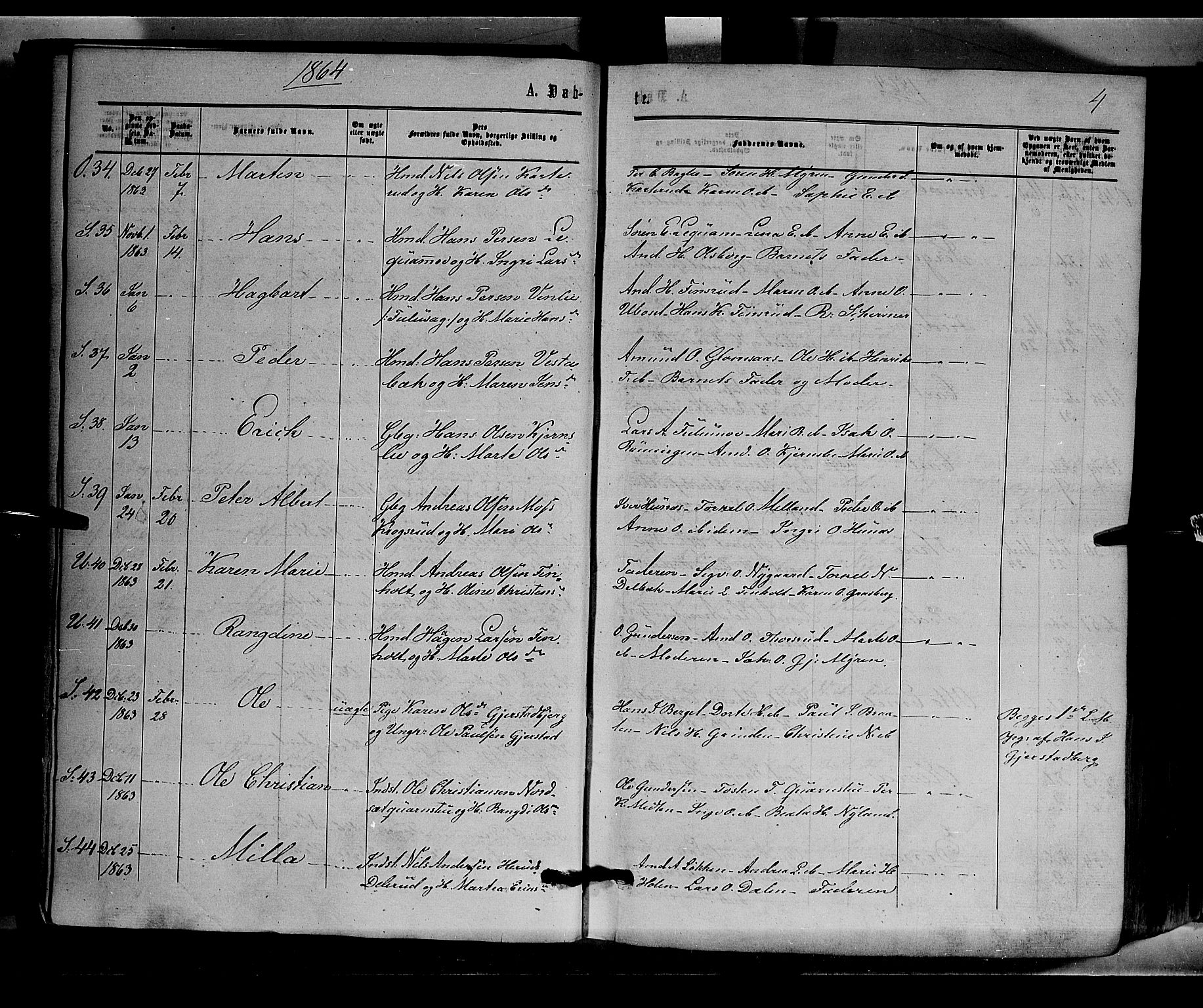 Sør-Odal prestekontor, AV/SAH-PREST-030/H/Ha/Haa/L0003: Parish register (official) no. 3, 1864-1870, p. 4