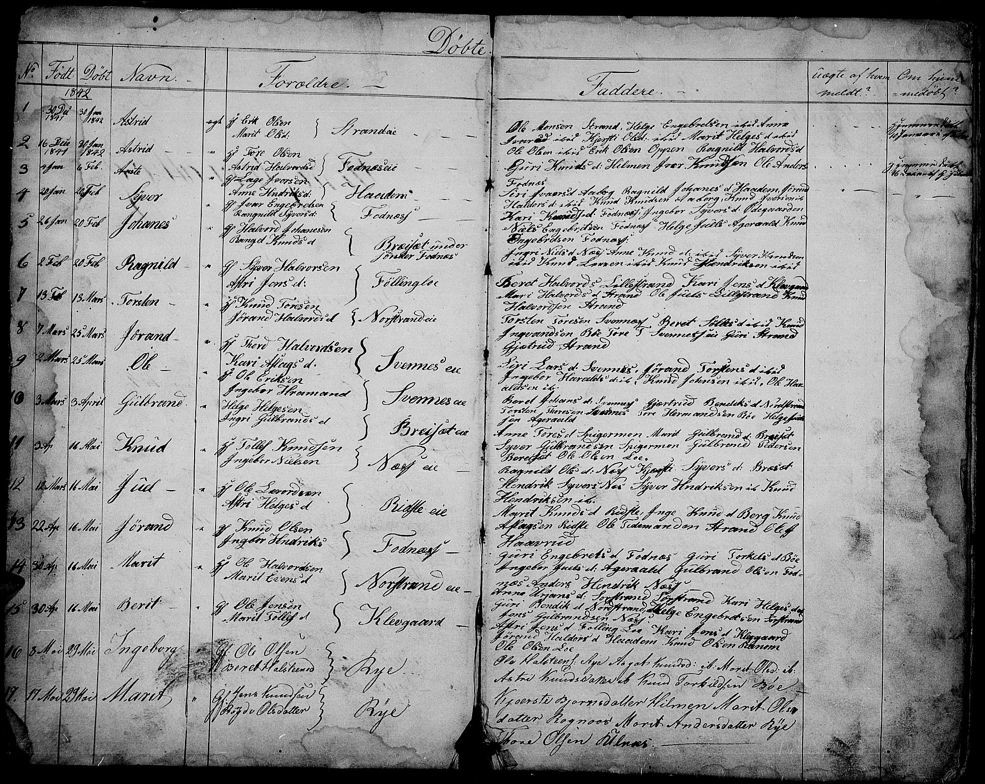 Nord-Aurdal prestekontor, AV/SAH-PREST-132/H/Ha/Hab/L0003: Parish register (copy) no. 3, 1842-1882, p. 1