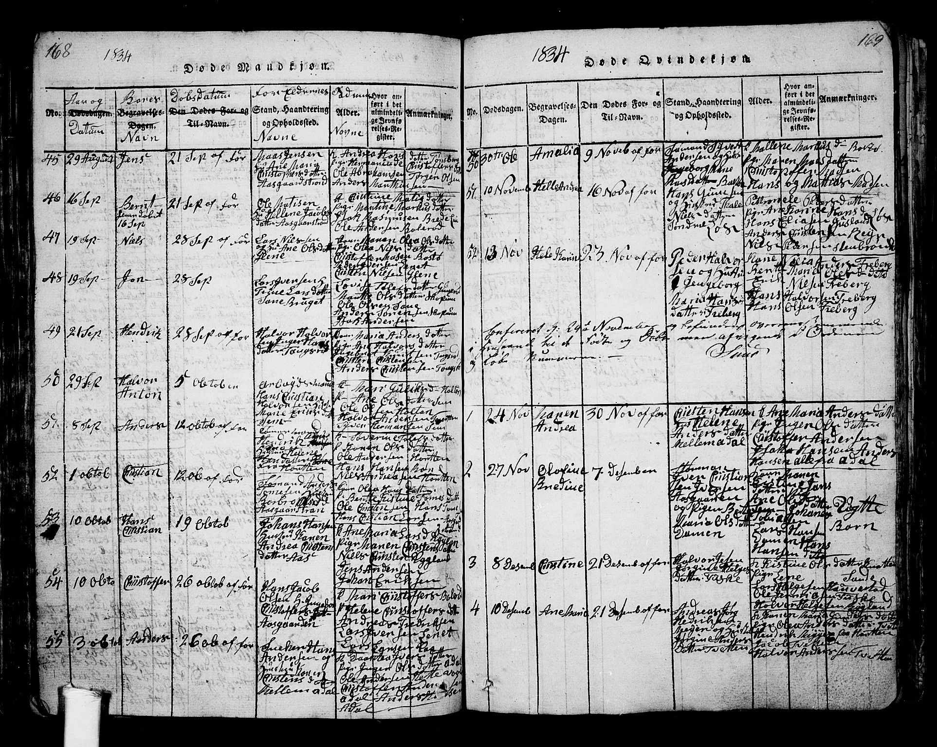 Borre kirkebøker, AV/SAKO-A-338/G/Ga/L0001: Parish register (copy) no. I 1, 1815-1851, p. 168-169