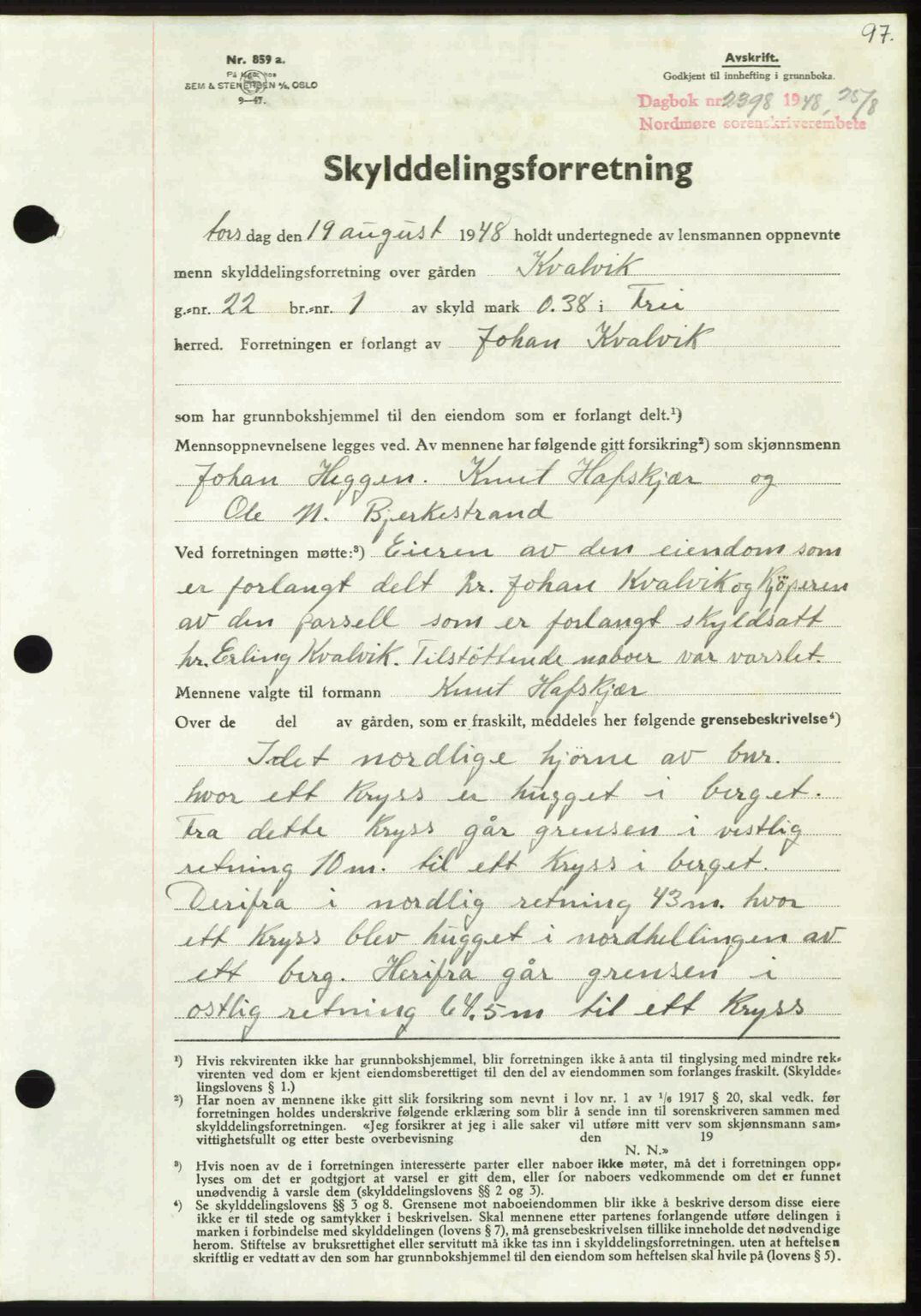 Nordmøre sorenskriveri, AV/SAT-A-4132/1/2/2Ca: Mortgage book no. A109, 1948-1948, Diary no: : 2398/1948