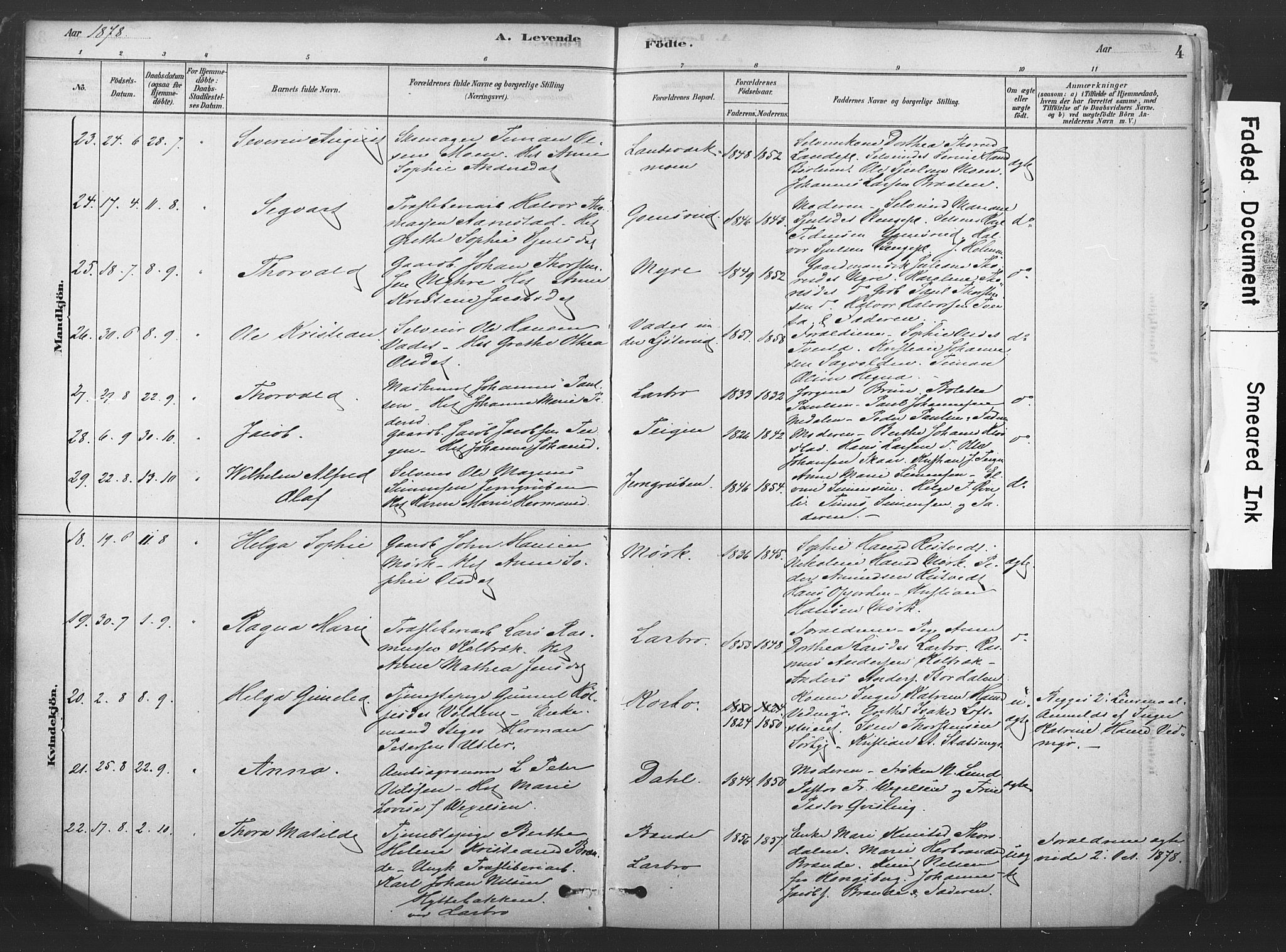 Sandsvær kirkebøker, AV/SAKO-A-244/F/Fd/L0001: Parish register (official) no. IV 1, 1878-1906, p. 4