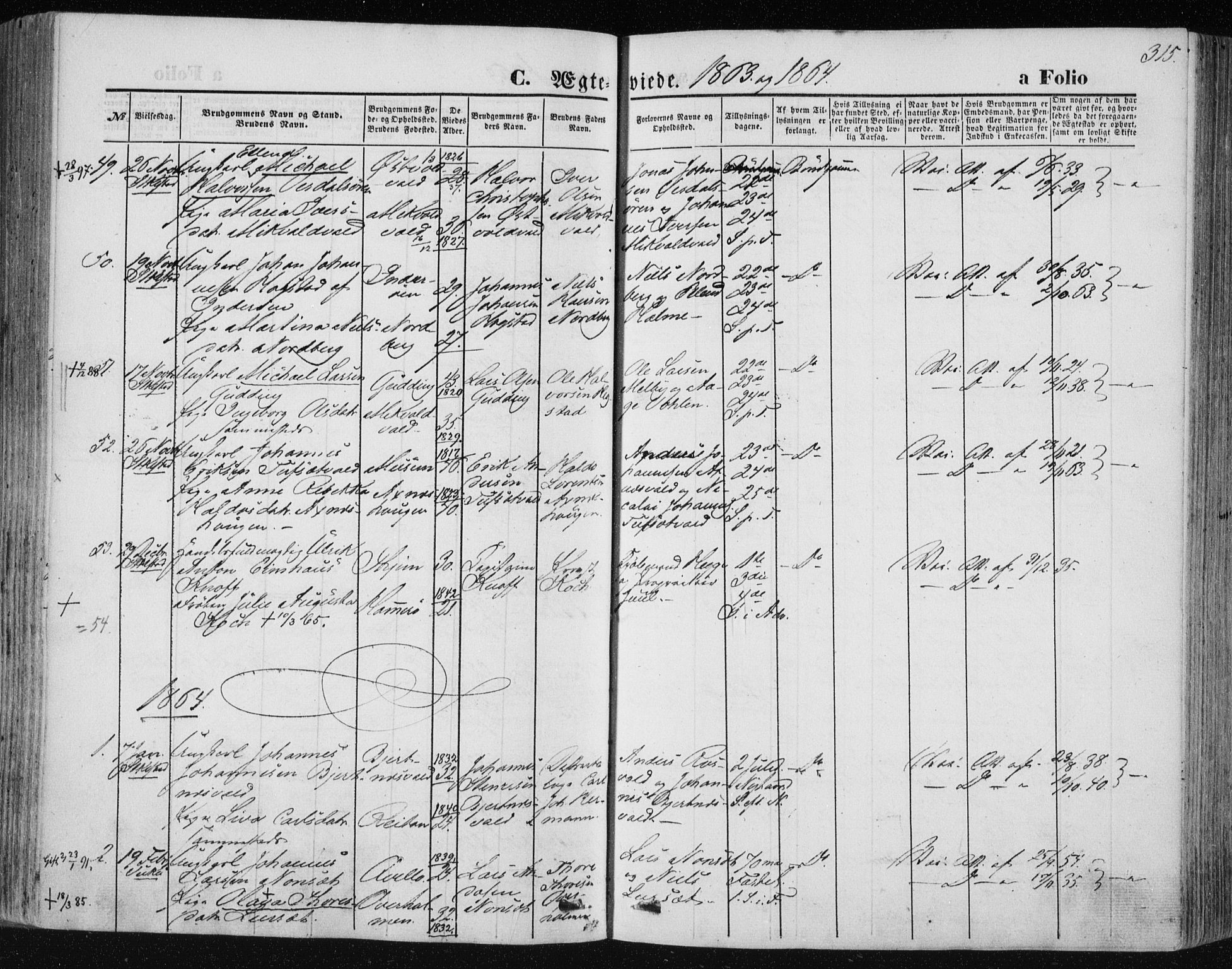 Ministerialprotokoller, klokkerbøker og fødselsregistre - Nord-Trøndelag, SAT/A-1458/723/L0241: Parish register (official) no. 723A10, 1860-1869, p. 315