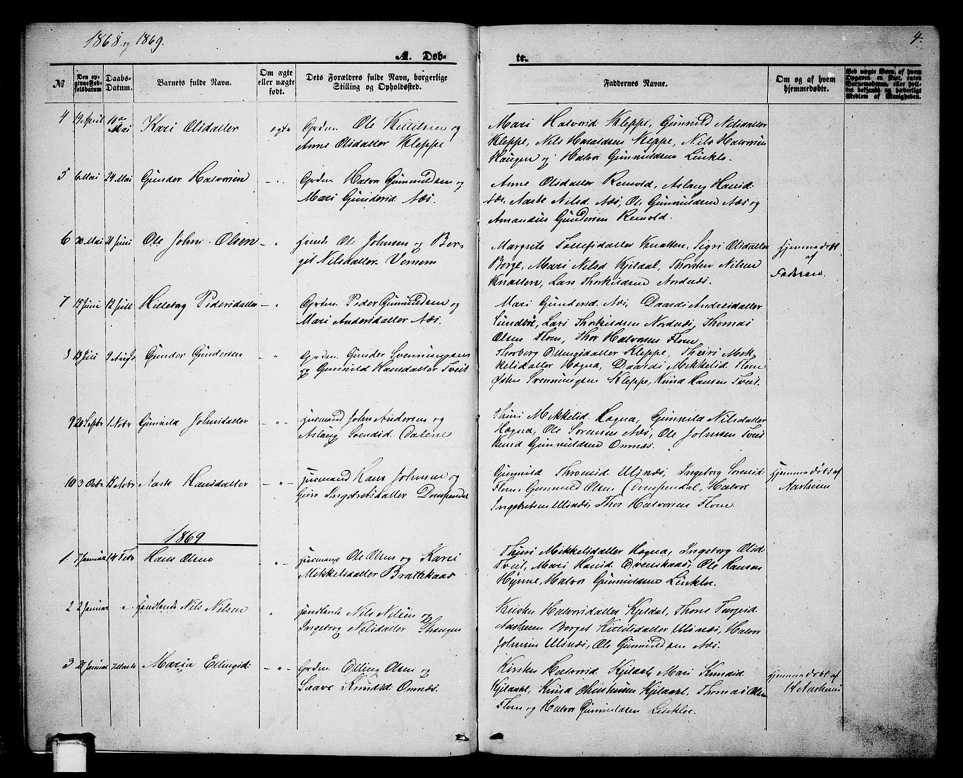 Lunde kirkebøker, AV/SAKO-A-282/G/Gb/L0001: Parish register (copy) no. II 1, 1866-1887, p. 4