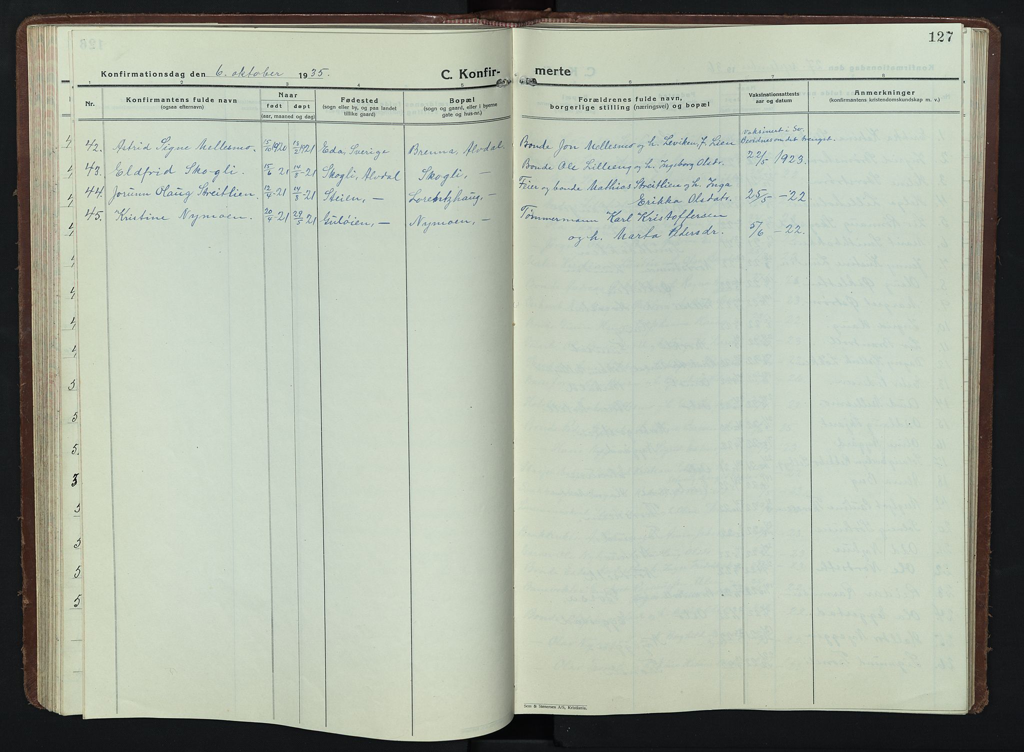 Alvdal prestekontor, AV/SAH-PREST-060/H/Ha/Hab/L0007: Parish register (copy) no. 7, 1924-1945, p. 127