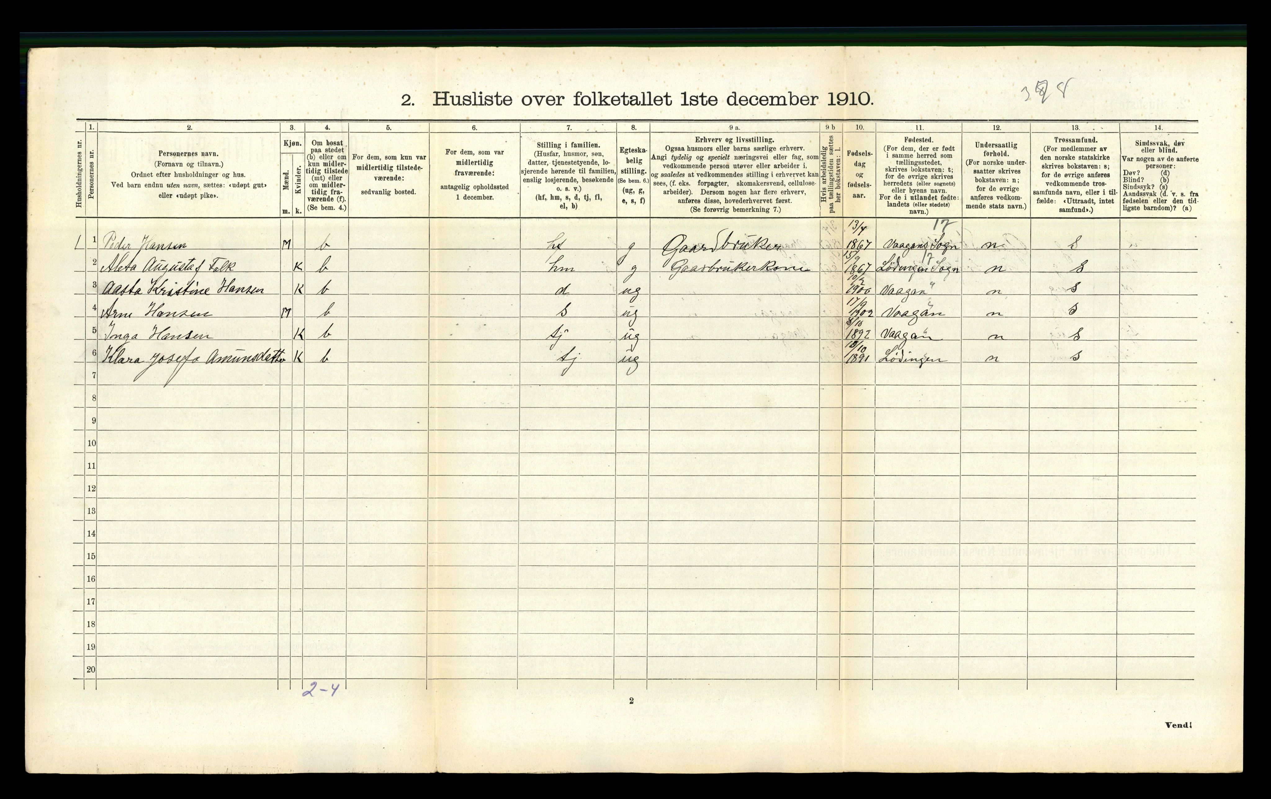 RA, 1910 census for Steigen, 1910, p. 346