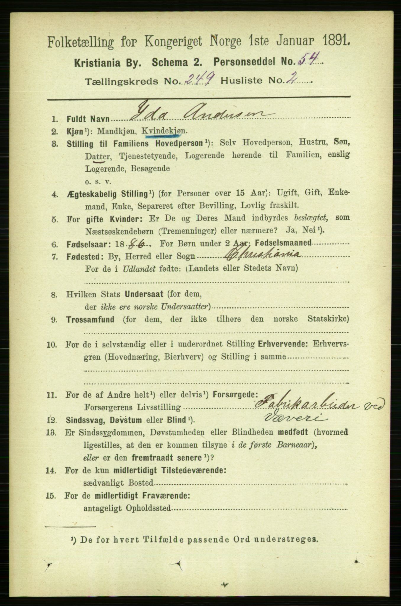 RA, 1891 census for 0301 Kristiania, 1891, p. 152375