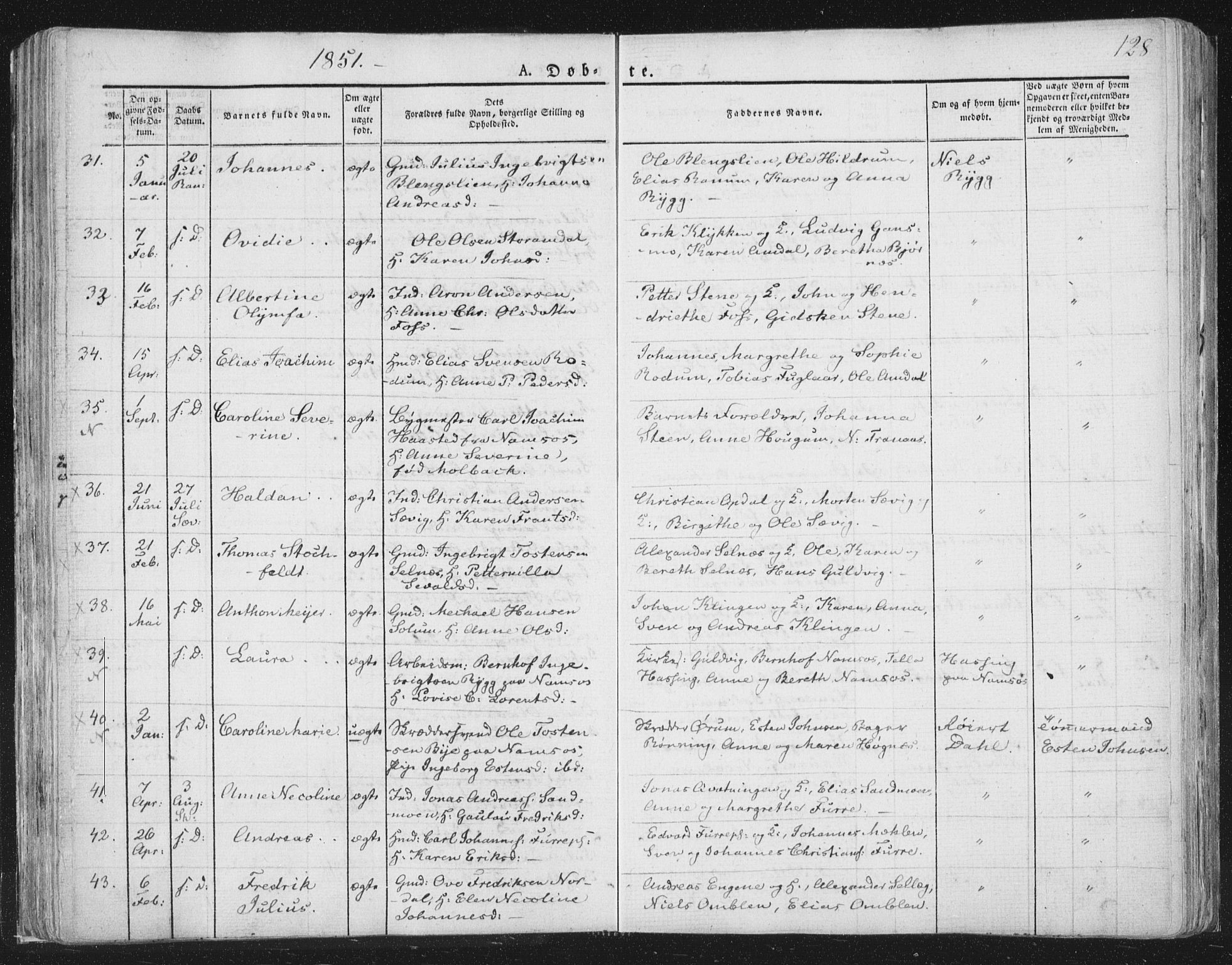 Ministerialprotokoller, klokkerbøker og fødselsregistre - Nord-Trøndelag, AV/SAT-A-1458/764/L0551: Parish register (official) no. 764A07a, 1824-1864, p. 128