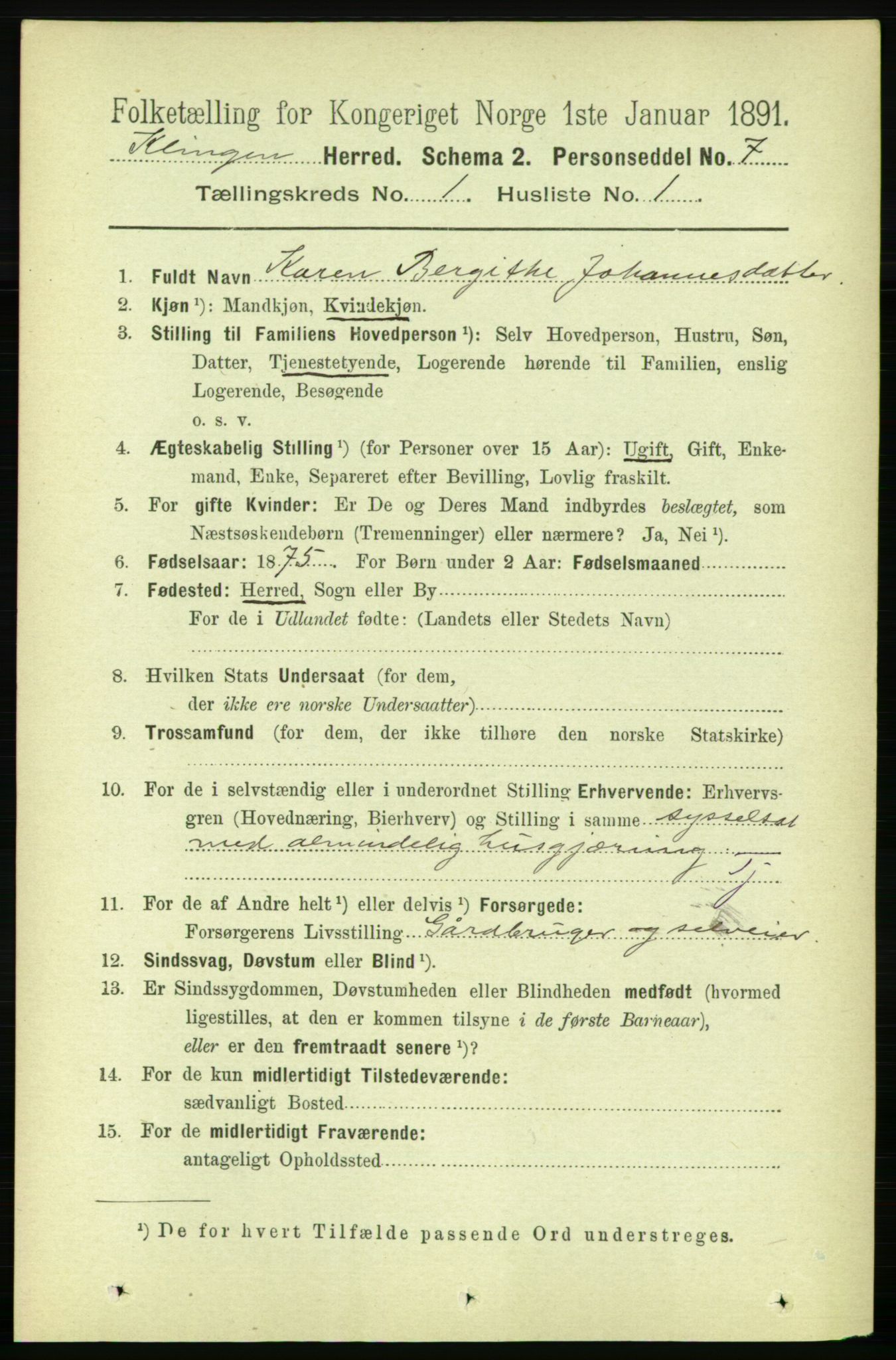 RA, 1891 census for 1746 Klinga, 1891, p. 90