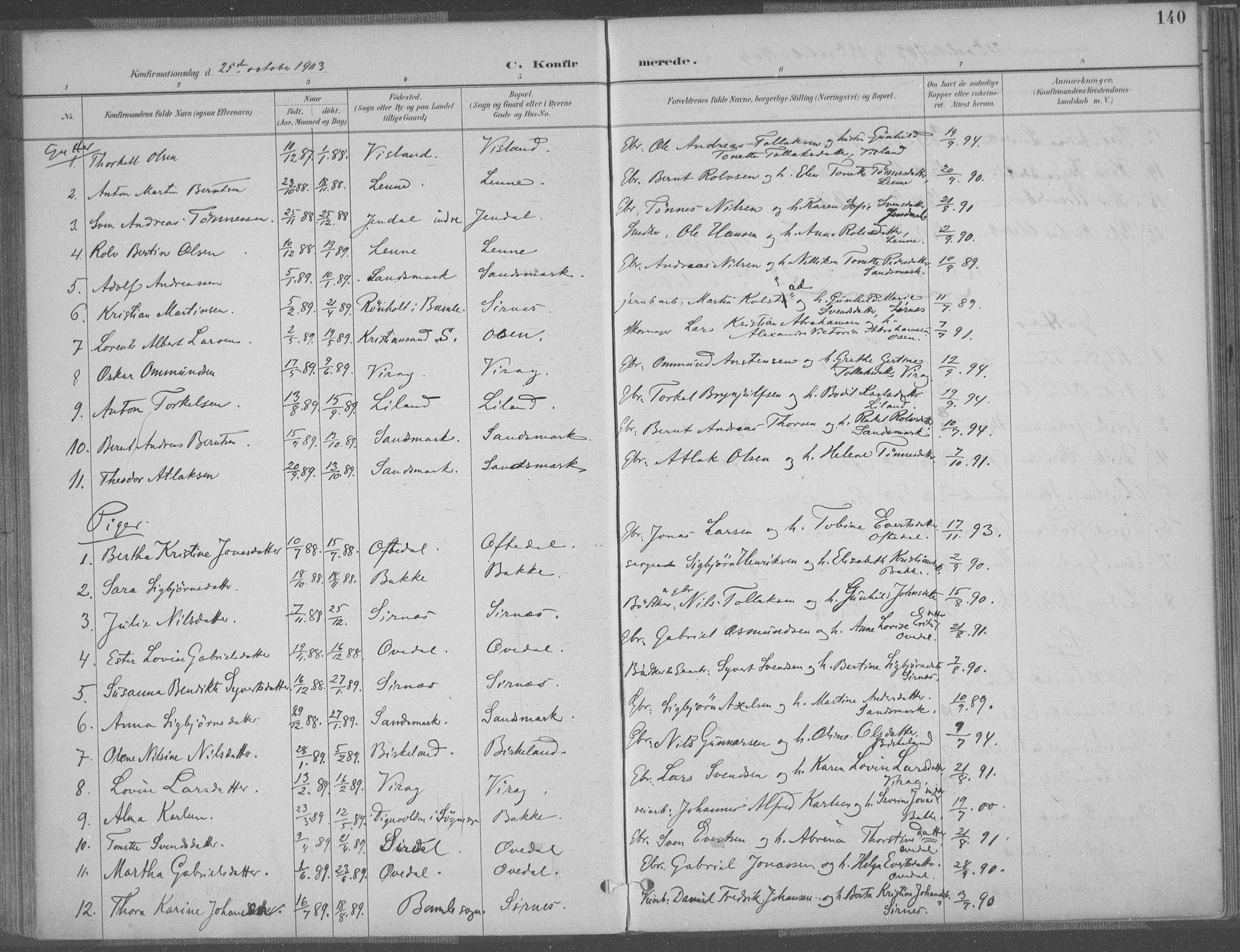 Bakke sokneprestkontor, SAK/1111-0002/F/Fa/Faa/L0008: Parish register (official) no. A 8, 1887-1911, p. 140
