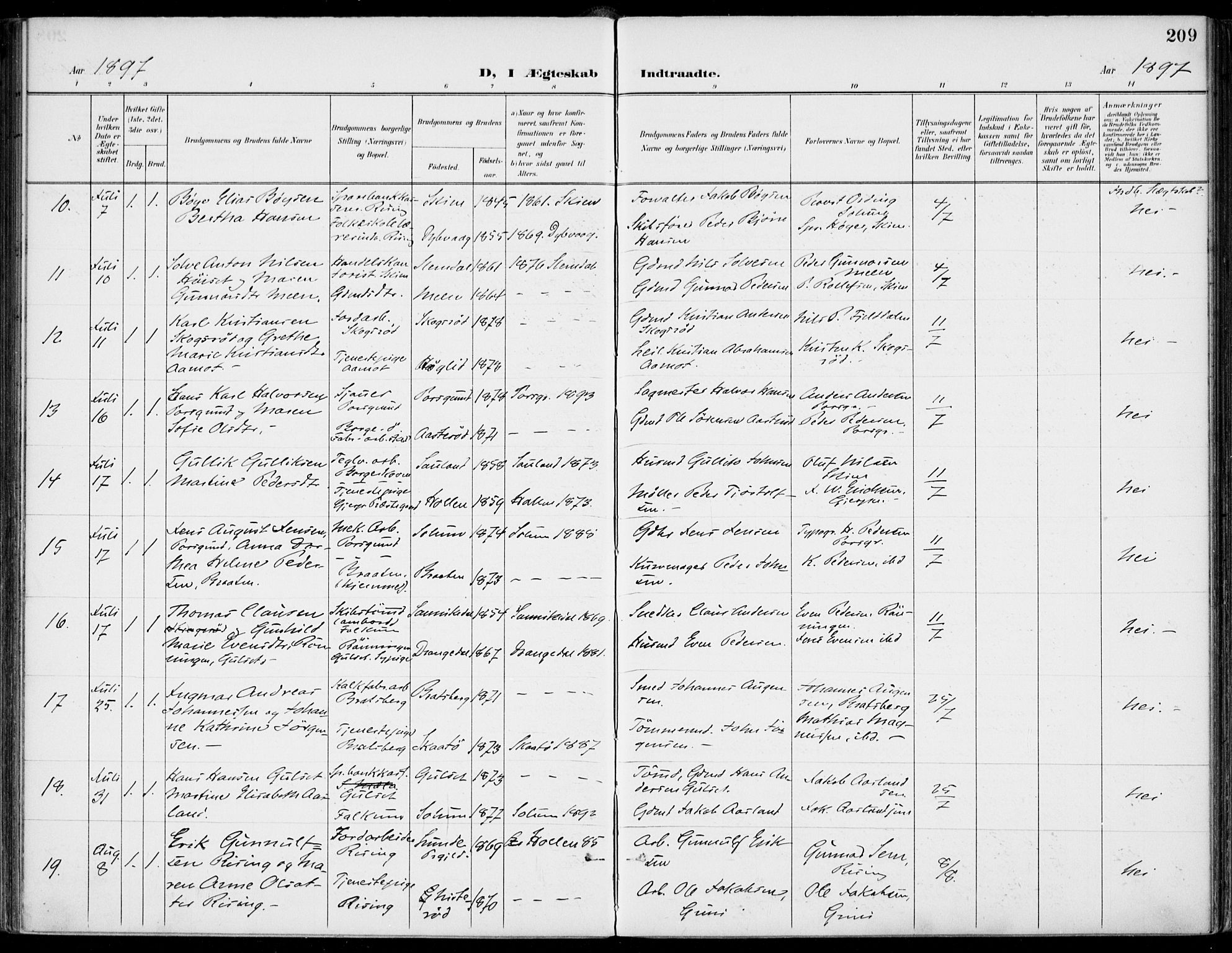 Gjerpen kirkebøker, SAKO/A-265/F/Fa/L0011: Parish register (official) no. I 11, 1896-1904, p. 209