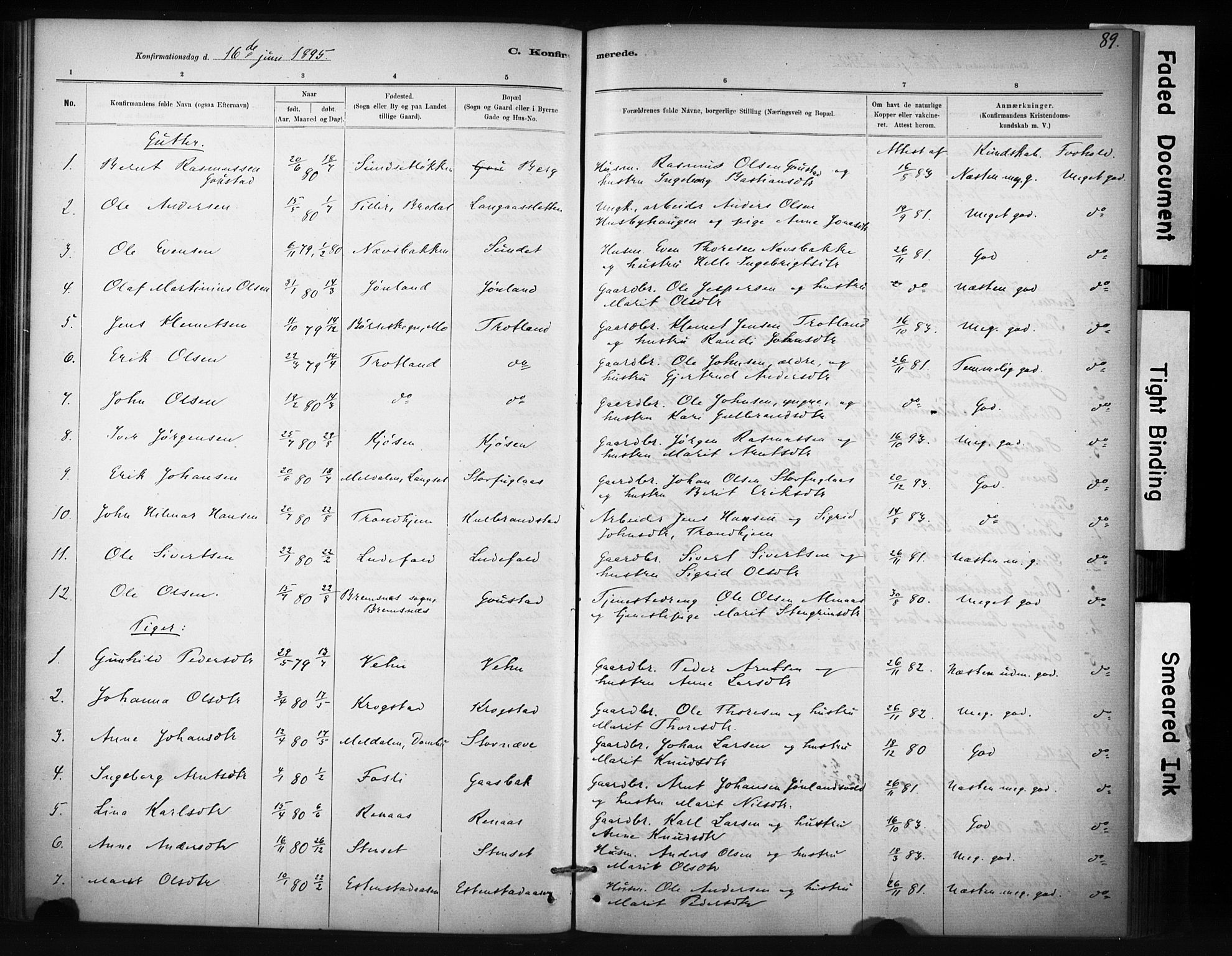 Ministerialprotokoller, klokkerbøker og fødselsregistre - Sør-Trøndelag, AV/SAT-A-1456/694/L1127: Parish register (official) no. 694A01, 1887-1905, p. 89