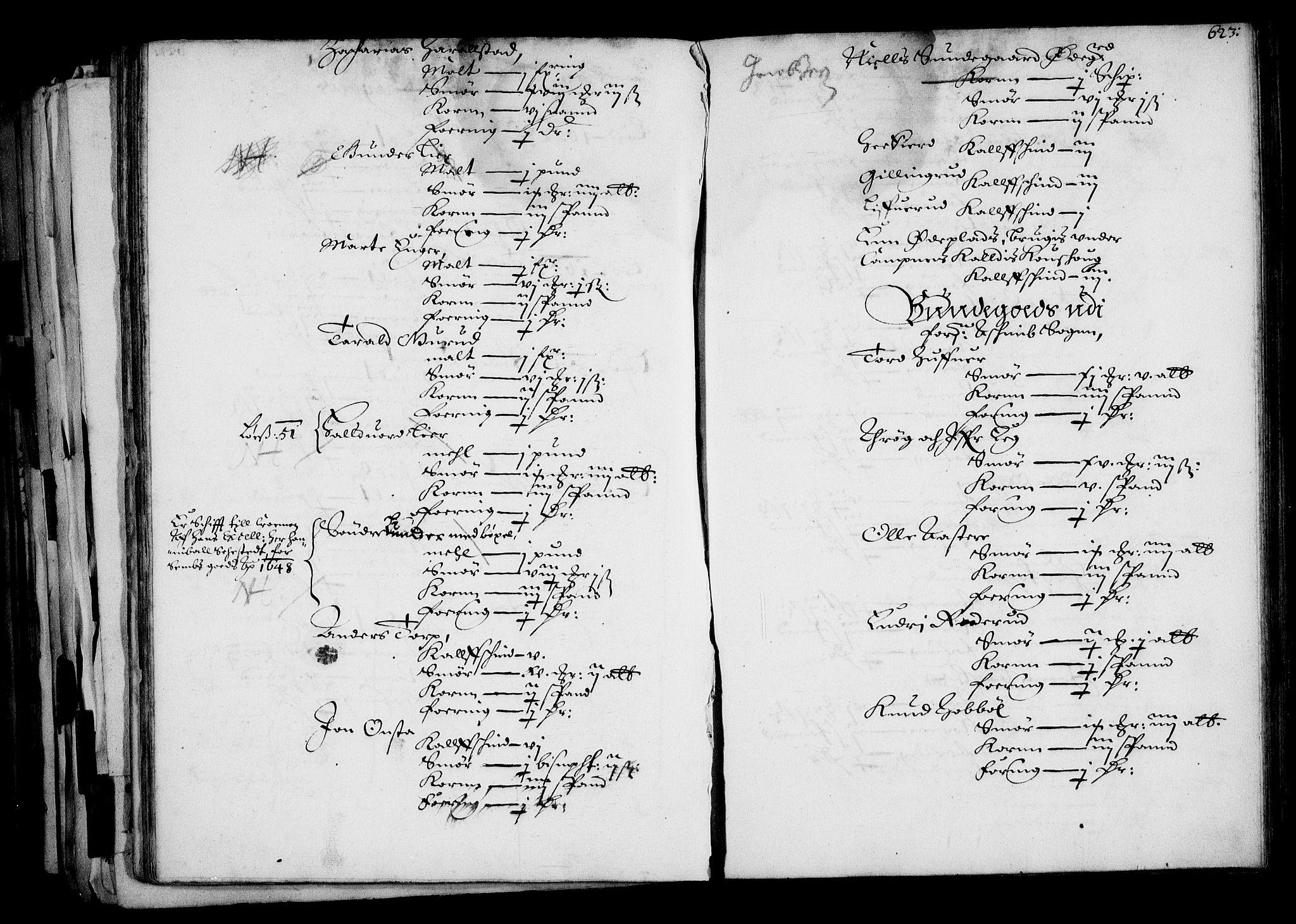 Rentekammeret inntil 1814, Realistisk ordnet avdeling, AV/RA-EA-4070/N/Na/L0001: [XI f]: Akershus stifts jordebok, 1652, p. 622b-623a