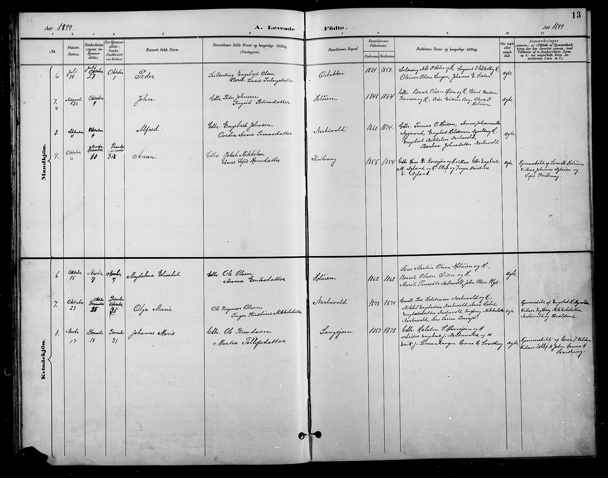 Tolga prestekontor, AV/SAH-PREST-062/L/L0011: Parish register (copy) no. 11, 1894-1925, p. 13