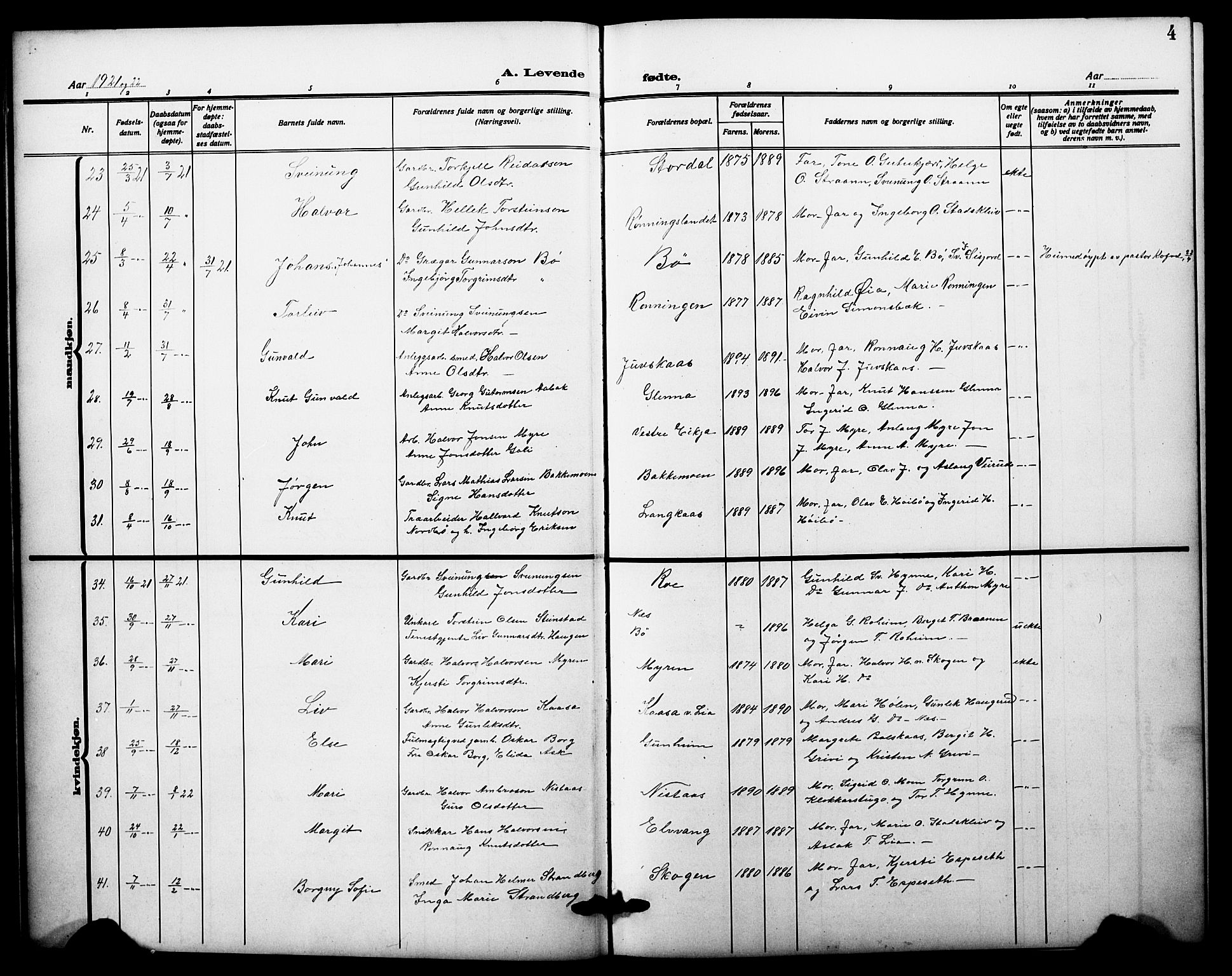 Bø kirkebøker, SAKO/A-257/G/Ga/L0008: Parish register (copy) no. 8, 1920-1930, p. 4