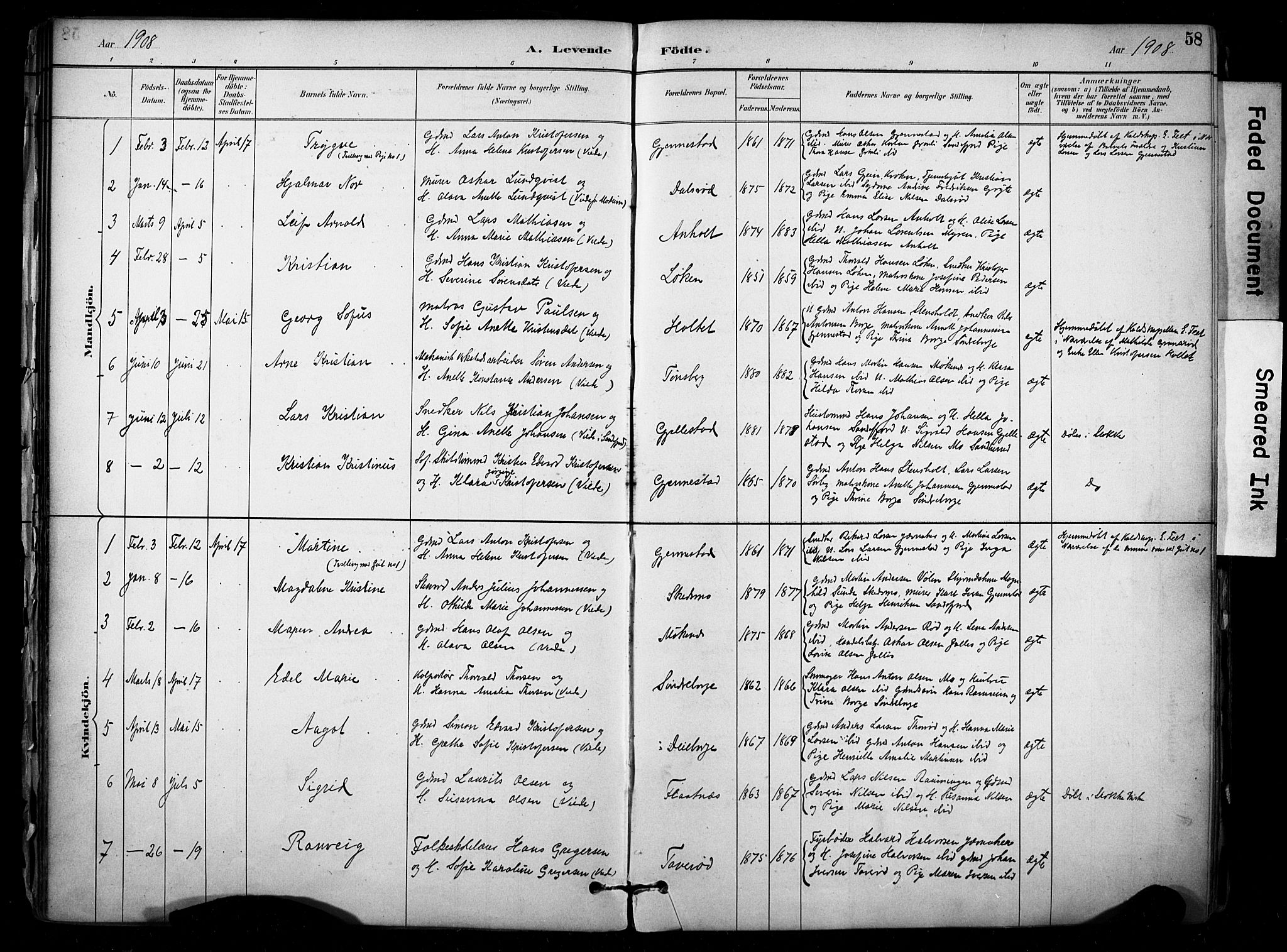 Stokke kirkebøker, SAKO/A-320/F/Fb/L0001: Parish register (official) no. II 1, 1884-1910, p. 58