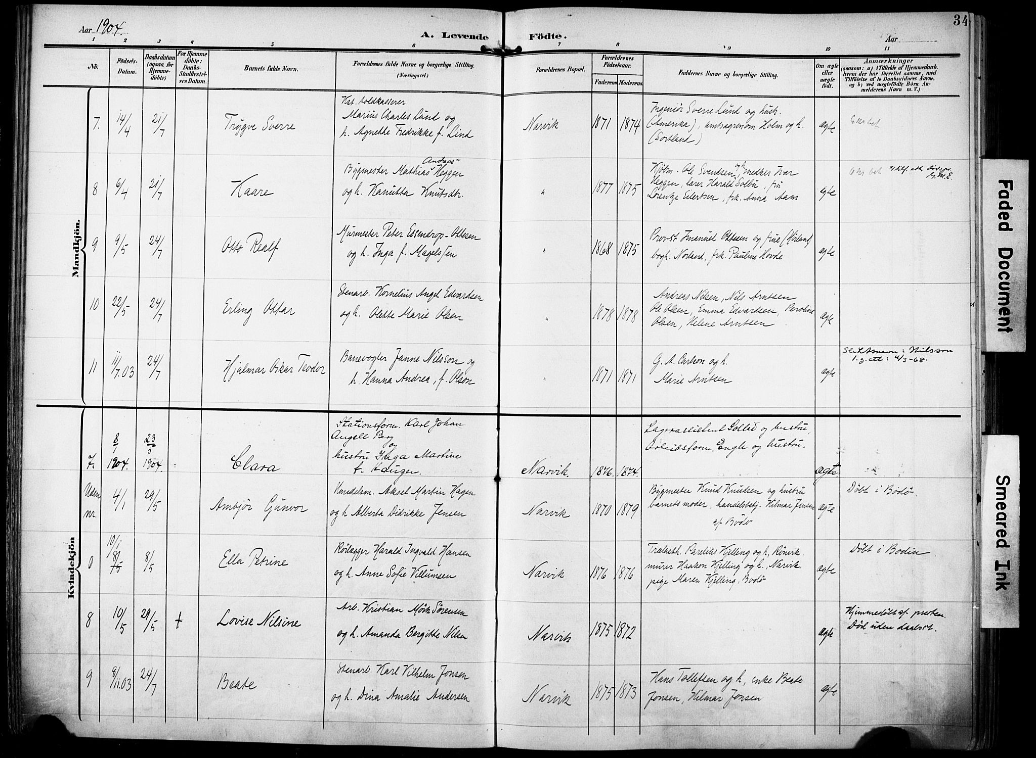 Ministerialprotokoller, klokkerbøker og fødselsregistre - Nordland, AV/SAT-A-1459/871/L0994: Parish register (official) no. 871A10, 1902-1910, p. 34