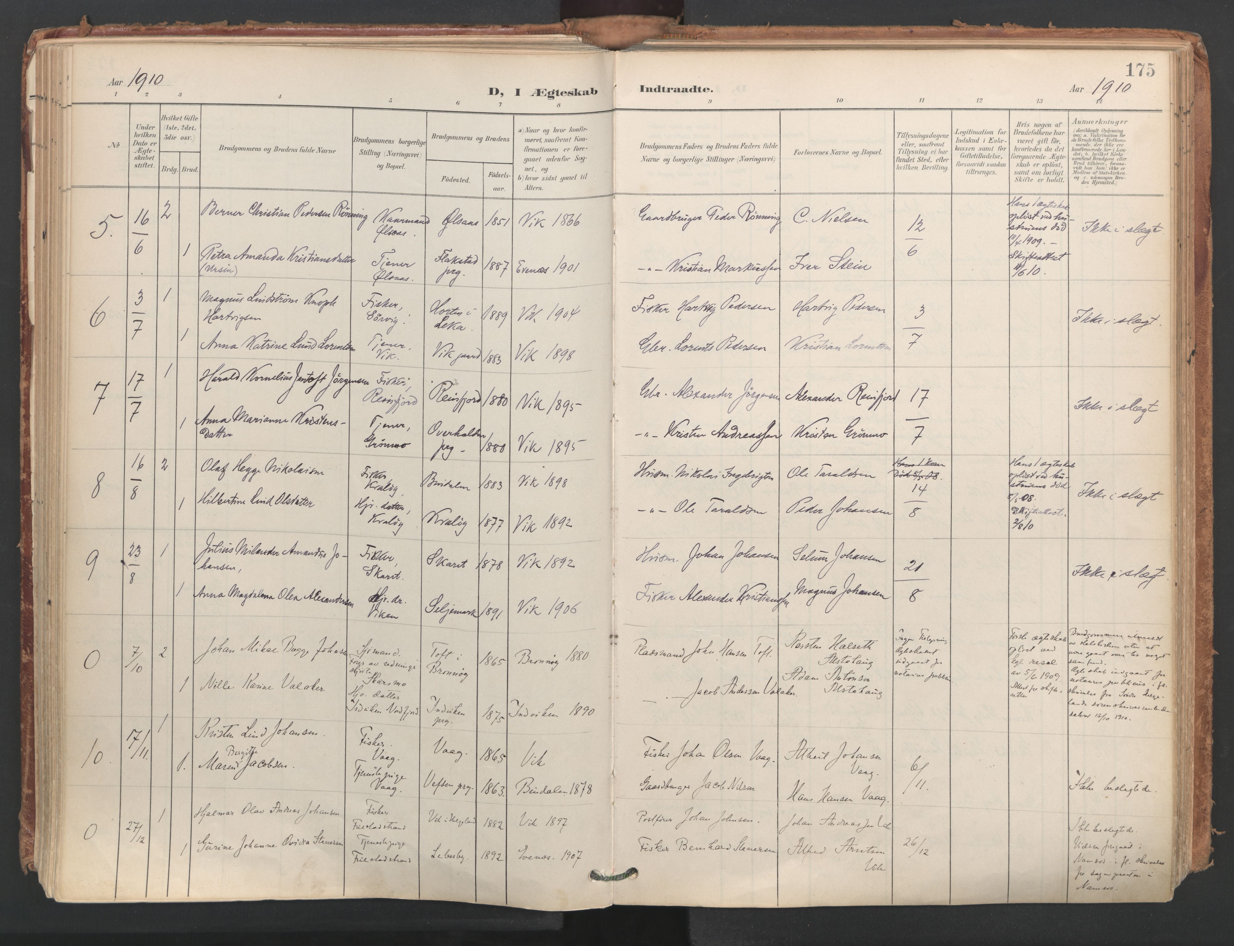 Ministerialprotokoller, klokkerbøker og fødselsregistre - Nordland, SAT/A-1459/812/L0180: Parish register (official) no. 812A09, 1901-1915, p. 175