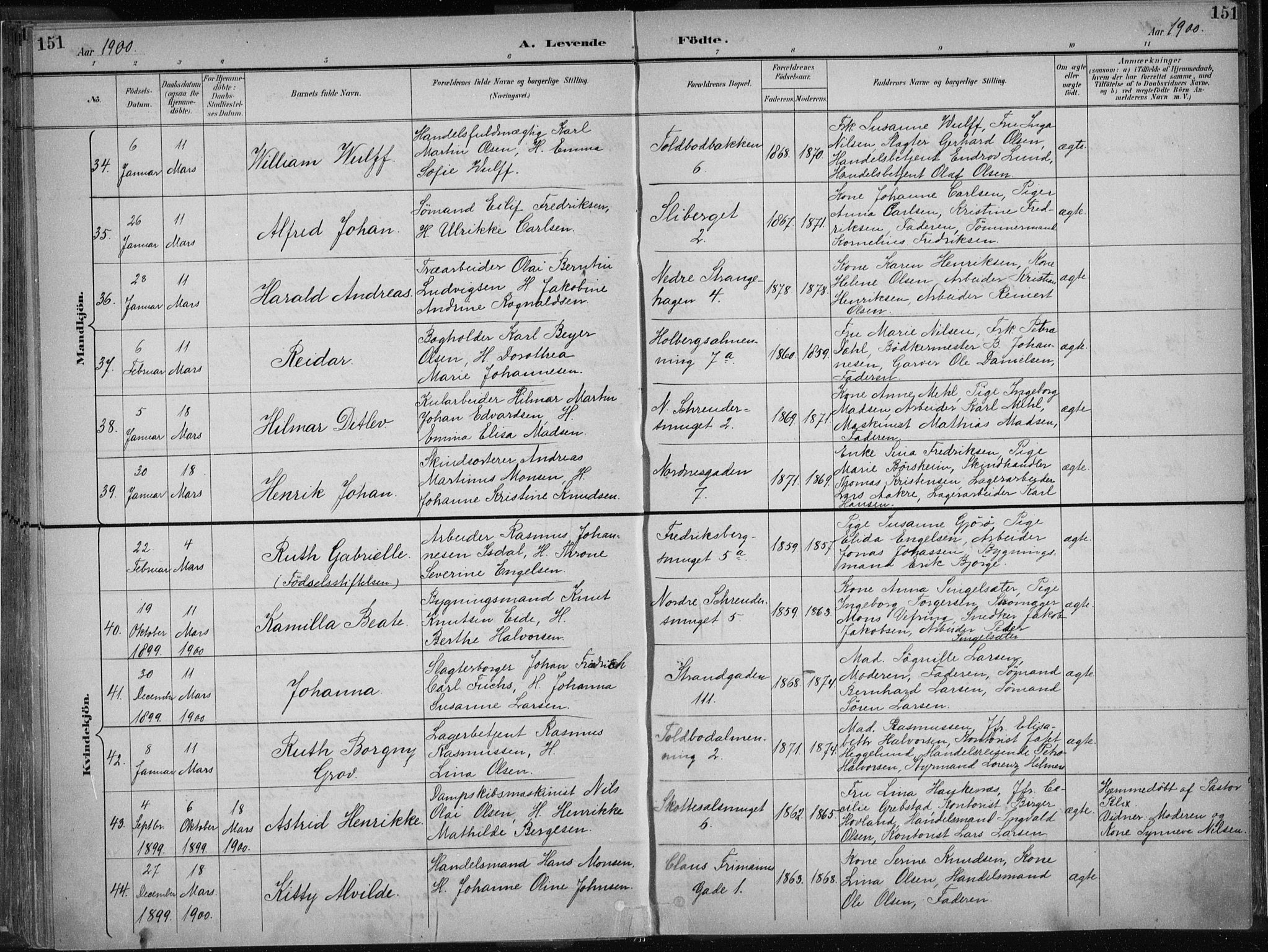 Nykirken Sokneprestembete, AV/SAB-A-77101/H/Haa/L0018: Parish register (official) no. B 6, 1895-1903, p. 151