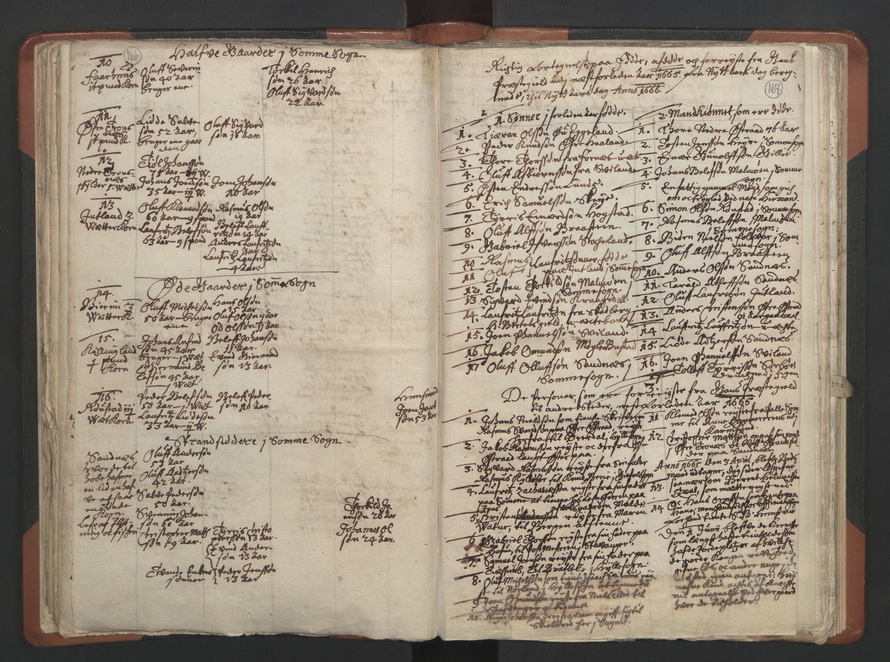 RA, Vicar's Census 1664-1666, no. 17: Jæren deanery and Dalane deanery, 1664-1666, p. 166-167