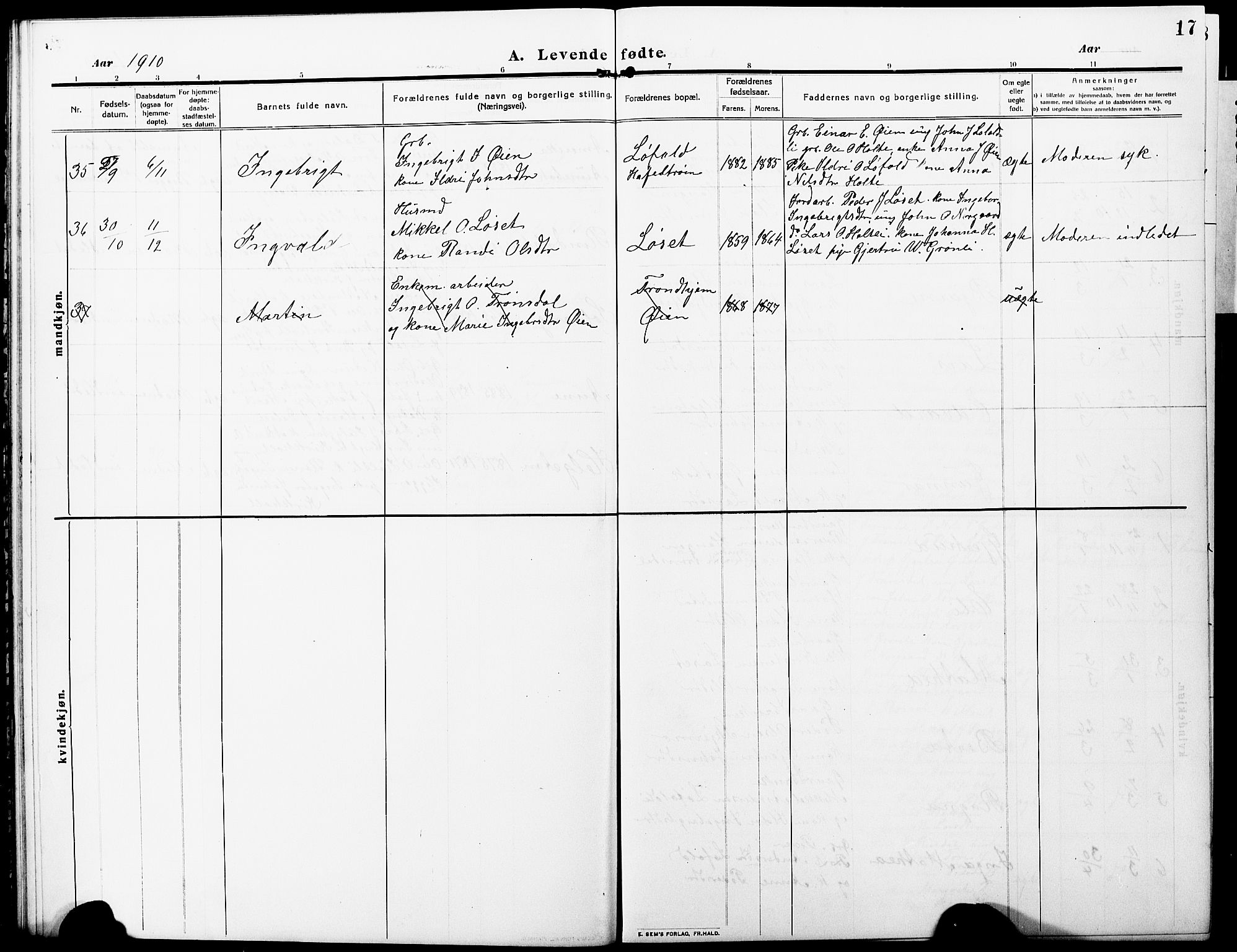 Ministerialprotokoller, klokkerbøker og fødselsregistre - Møre og Romsdal, AV/SAT-A-1454/598/L1079: Parish register (copy) no. 598C04, 1909-1927, p. 17