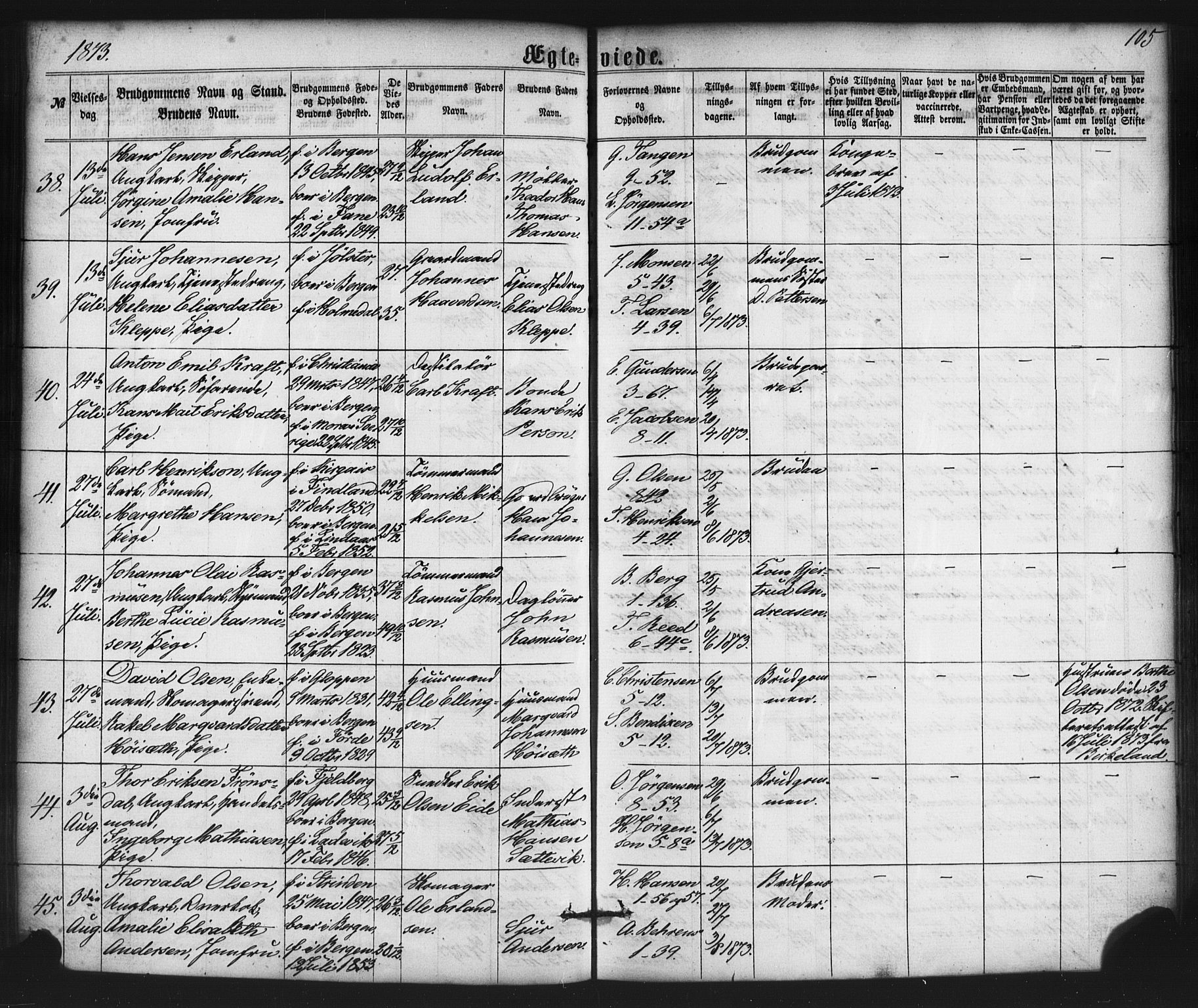 Nykirken Sokneprestembete, SAB/A-77101/H/Haa/L0032: Parish register (official) no. D 2, 1861-1883, p. 105