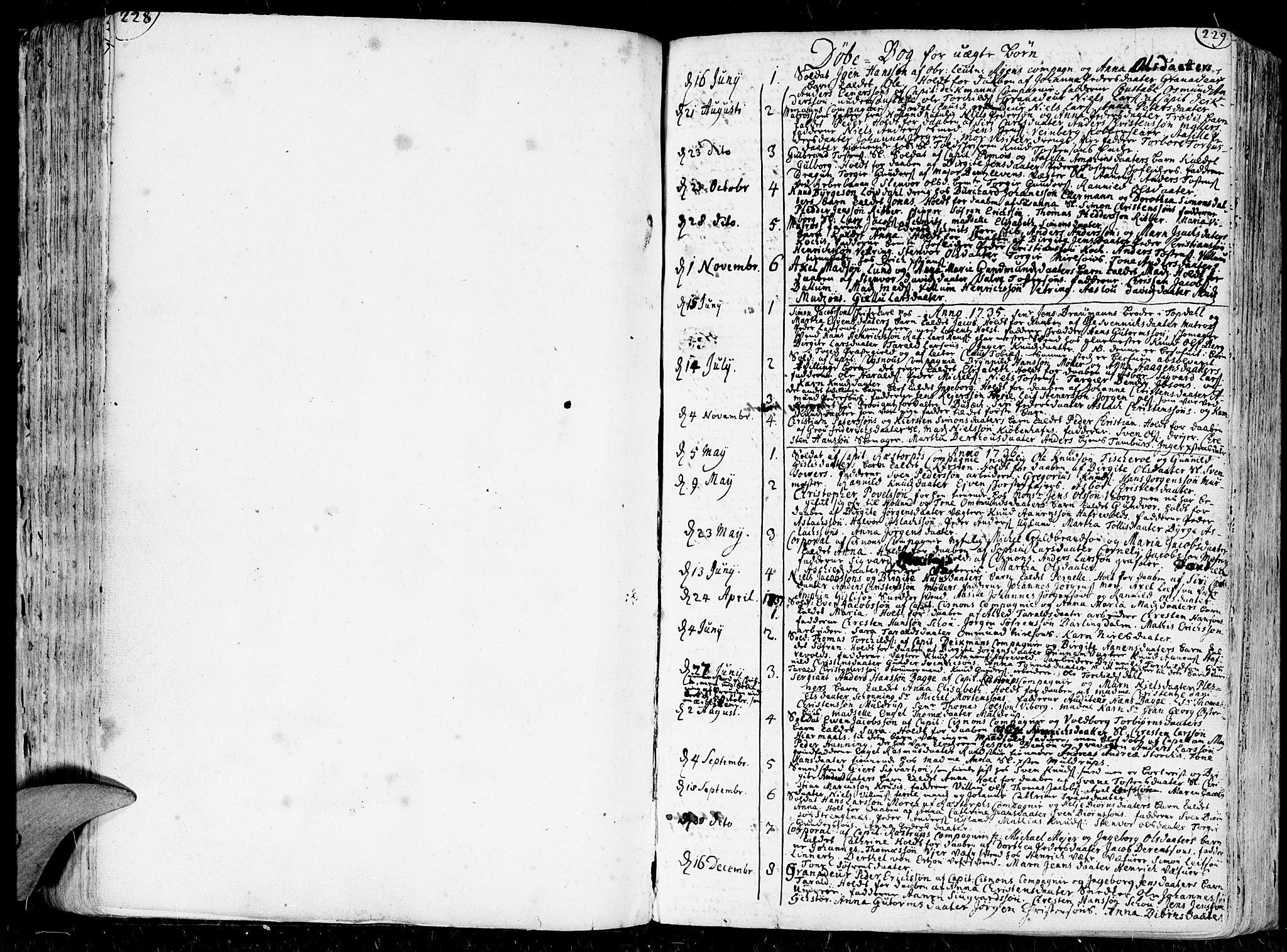 Kristiansand domprosti, AV/SAK-1112-0006/F/Fa/L0001: Parish register (official) no. A 1, 1734-1793, p. 228-229