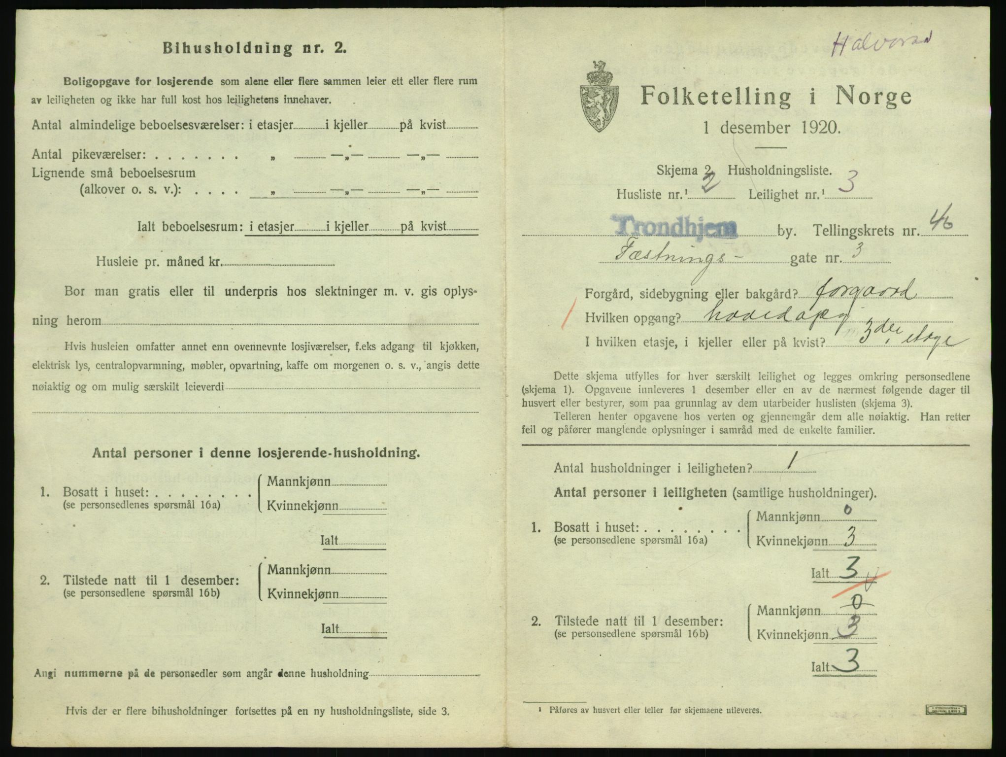 SAT, 1920 census for Trondheim, 1920, p. 22116