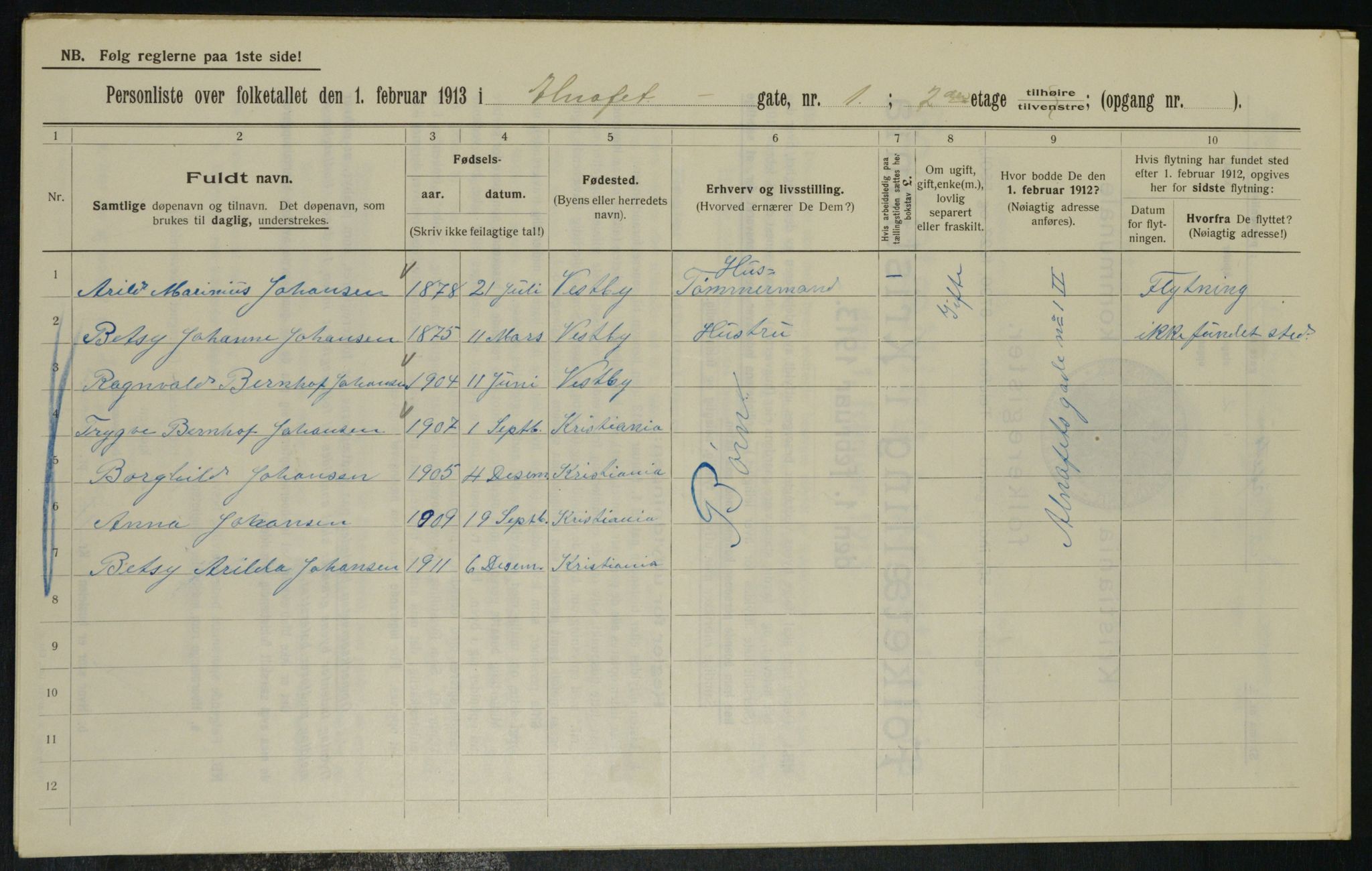 OBA, Municipal Census 1913 for Kristiania, 1913, p. 1056