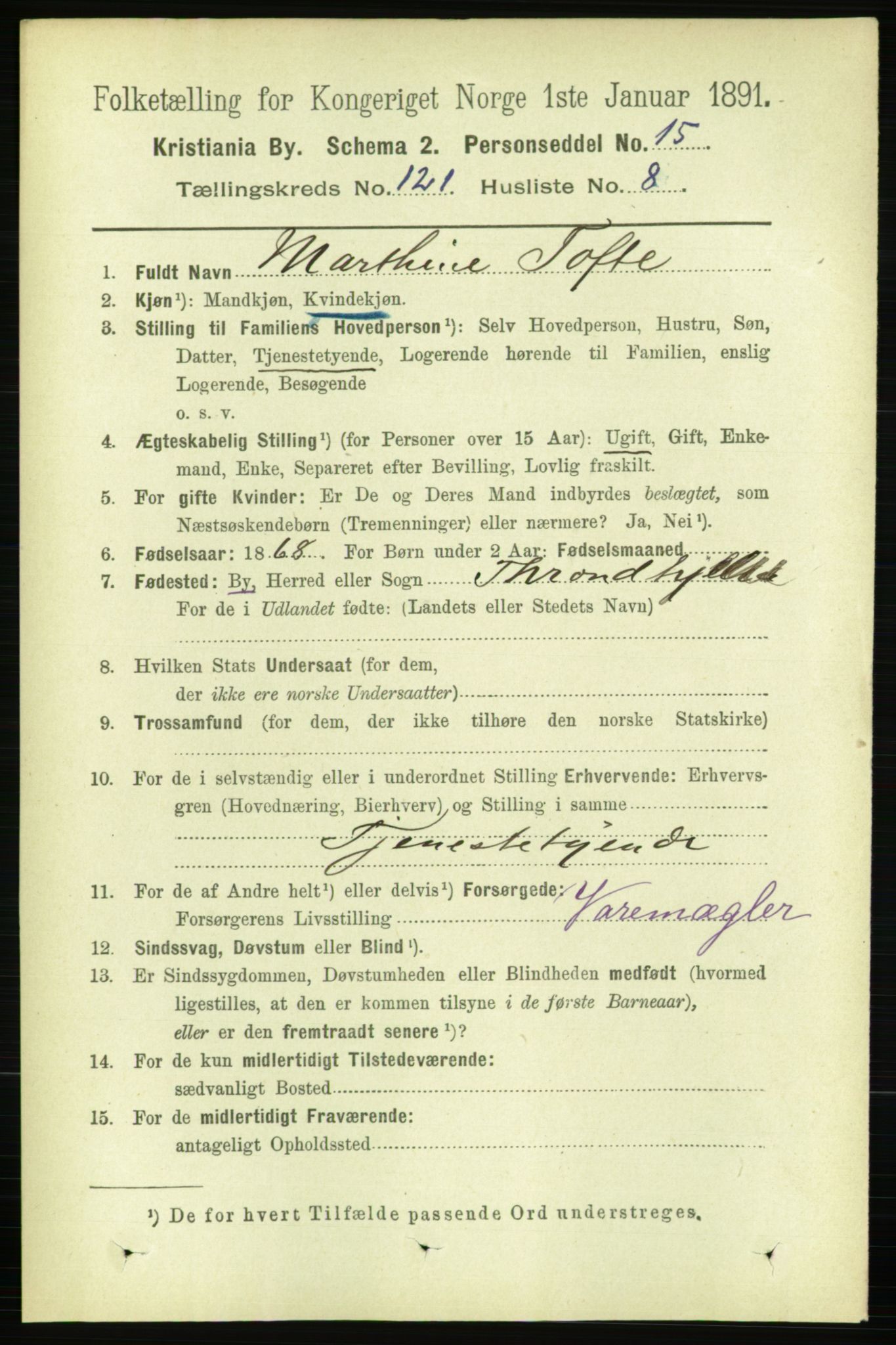 RA, 1891 census for 0301 Kristiania, 1891, p. 64518