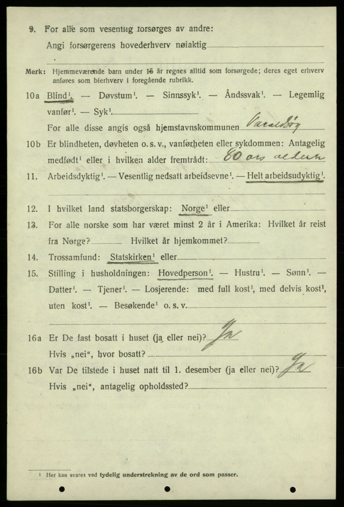 SAB, 1920 census for Varaldsøy, 1920, p. 2288