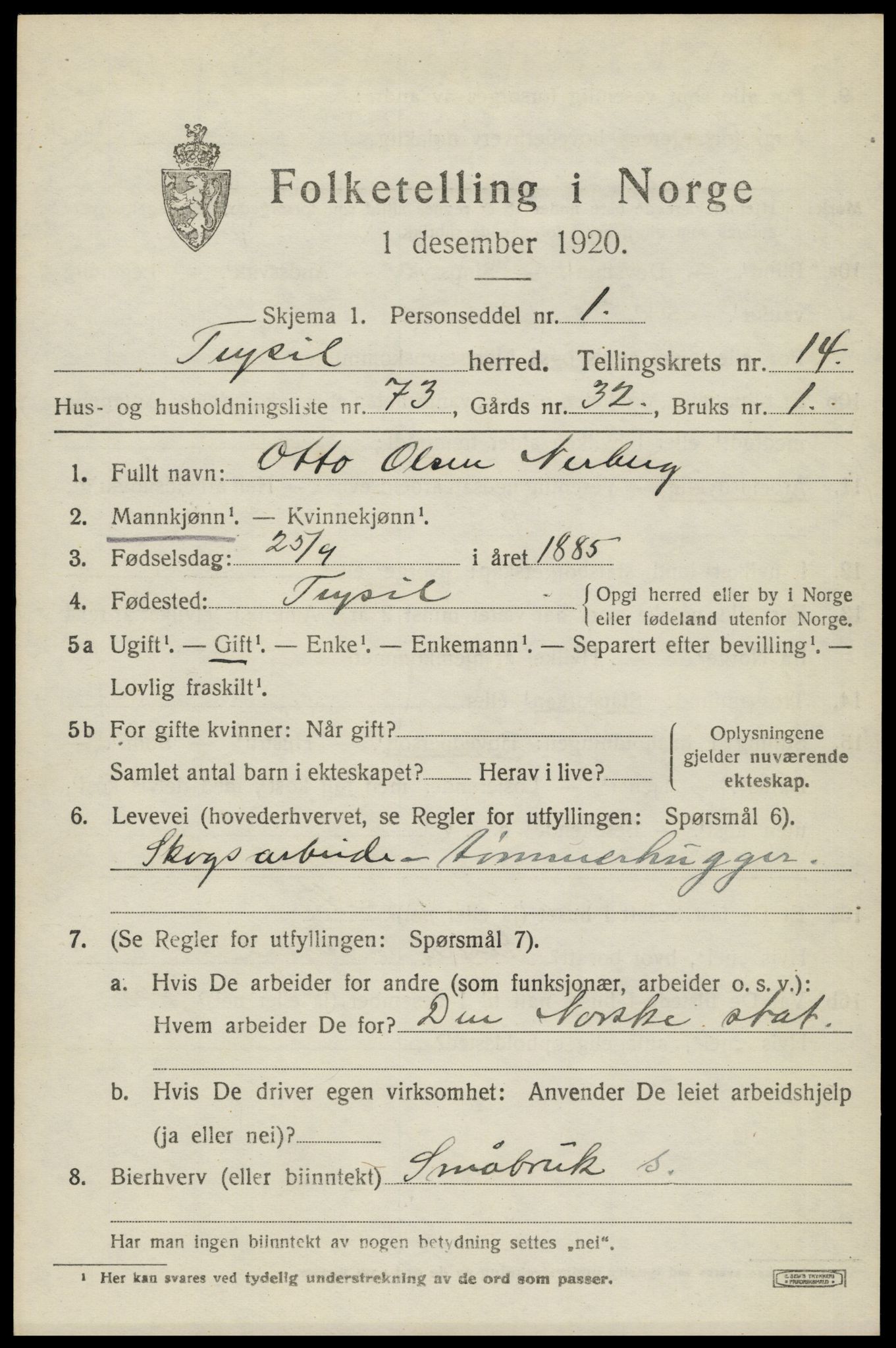 SAH, 1920 census for Trysil, 1920, p. 8759