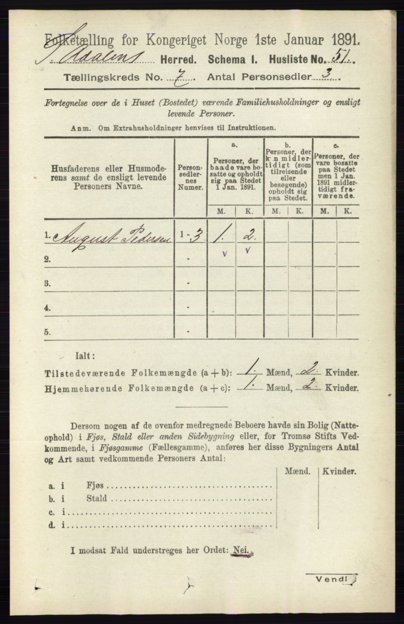 RA, 1891 census for 0419 Sør-Odal, 1891, p. 3543