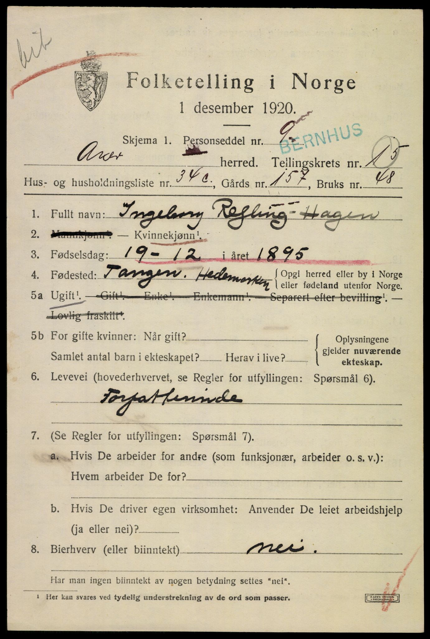 SAO, 1920 census for Aker, 1920, p. 87770