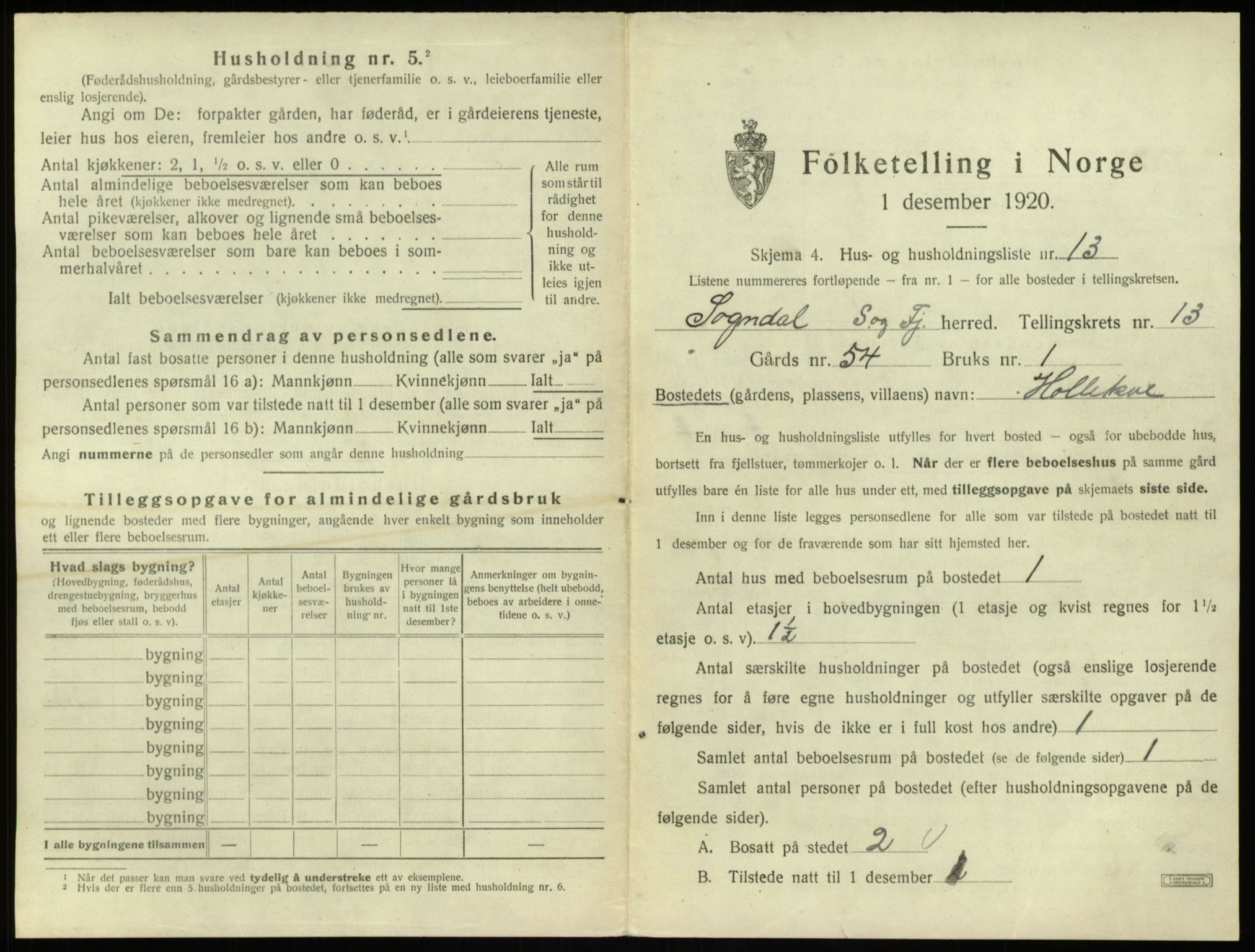 SAB, 1920 census for Sogndal, 1920, p. 779