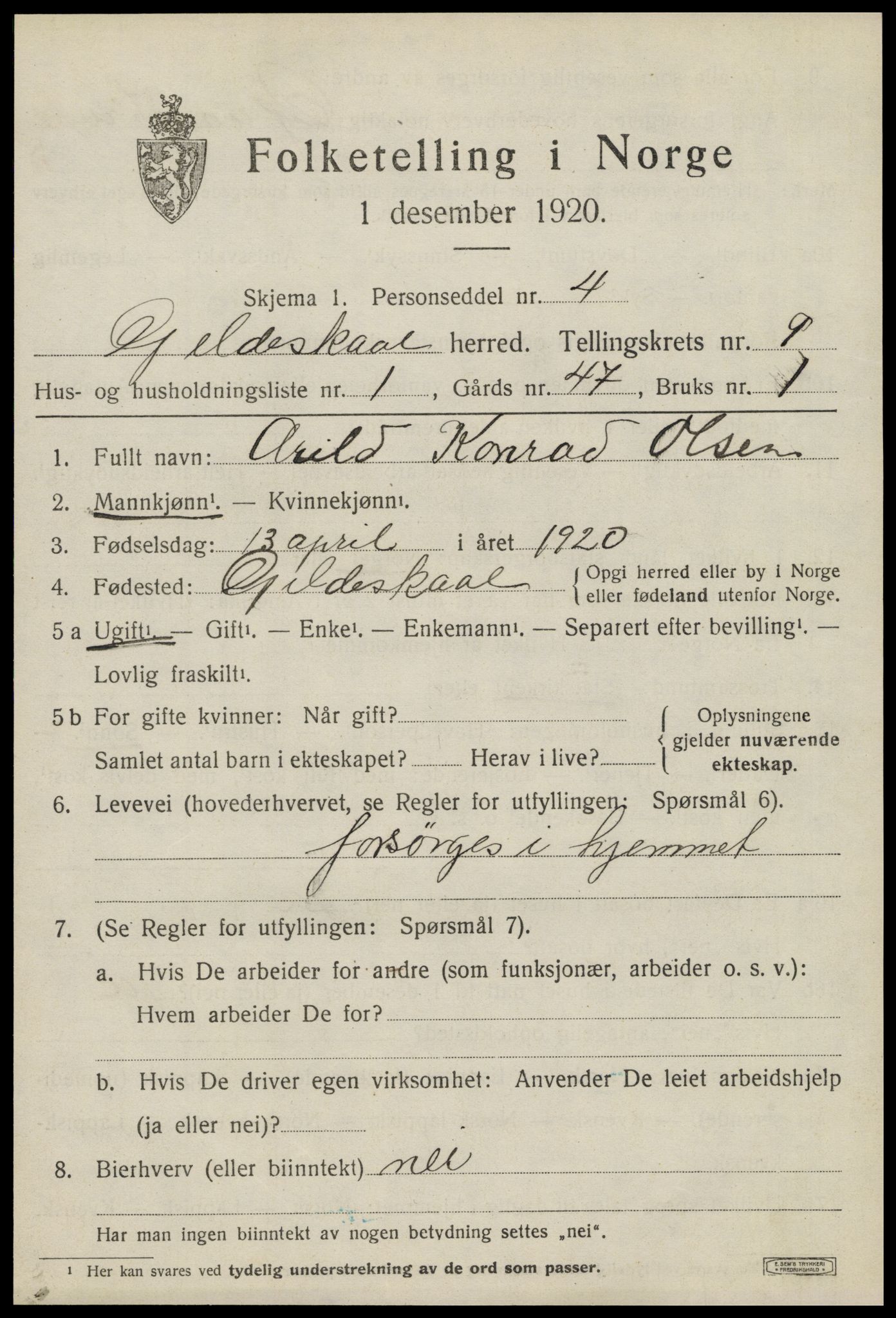 SAT, 1920 census for Gildeskål, 1920, p. 5802