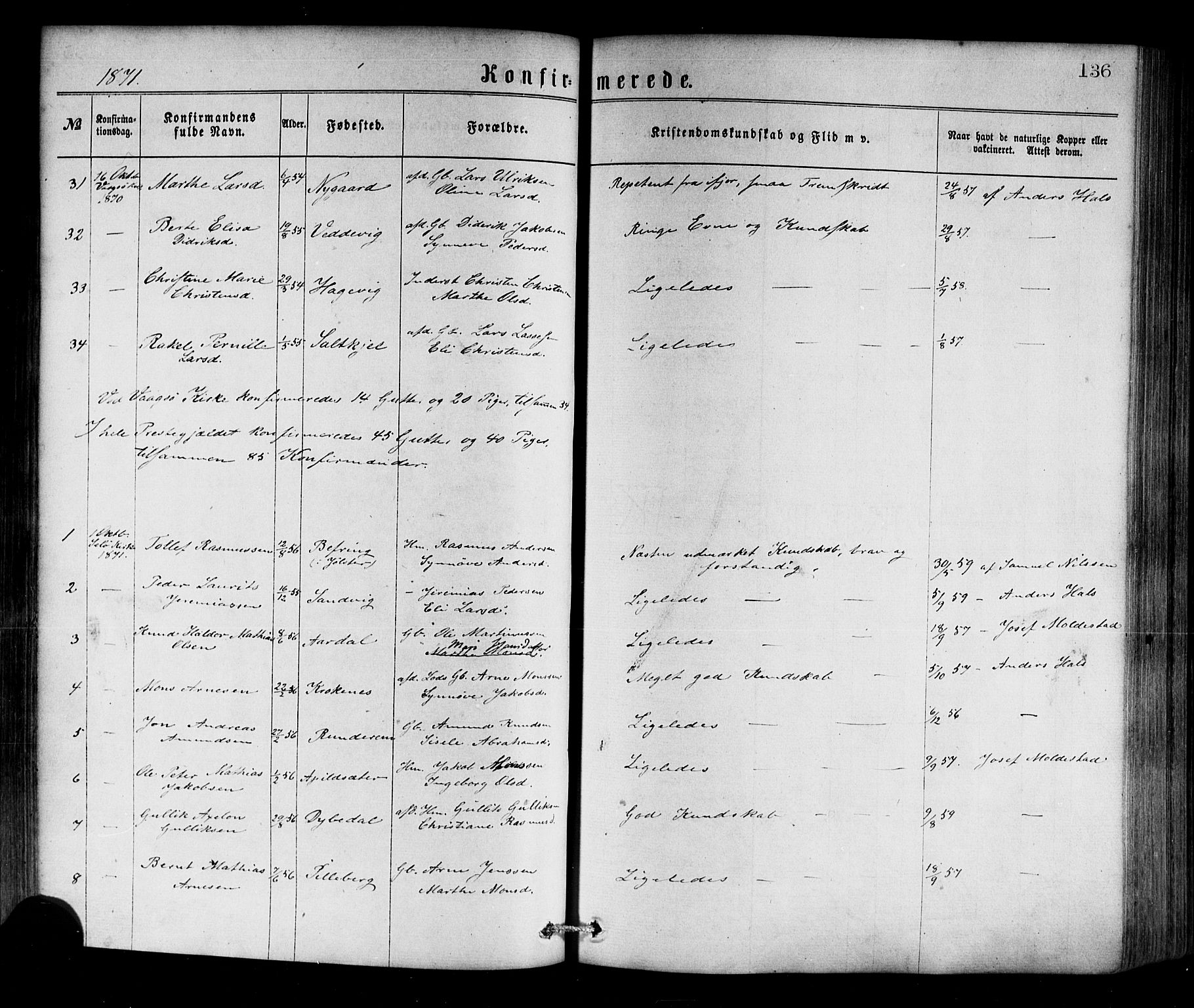 Selje sokneprestembete, SAB/A-99938/H/Ha/Haa/Haaa: Parish register (official) no. A 12, 1870-1880, p. 136