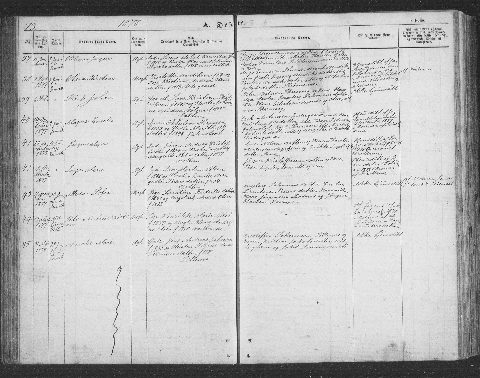 Lenvik sokneprestembete, AV/SATØ-S-1310/H/Ha/Hab/L0020klokker: Parish register (copy) no. 20, 1855-1883, p. 73