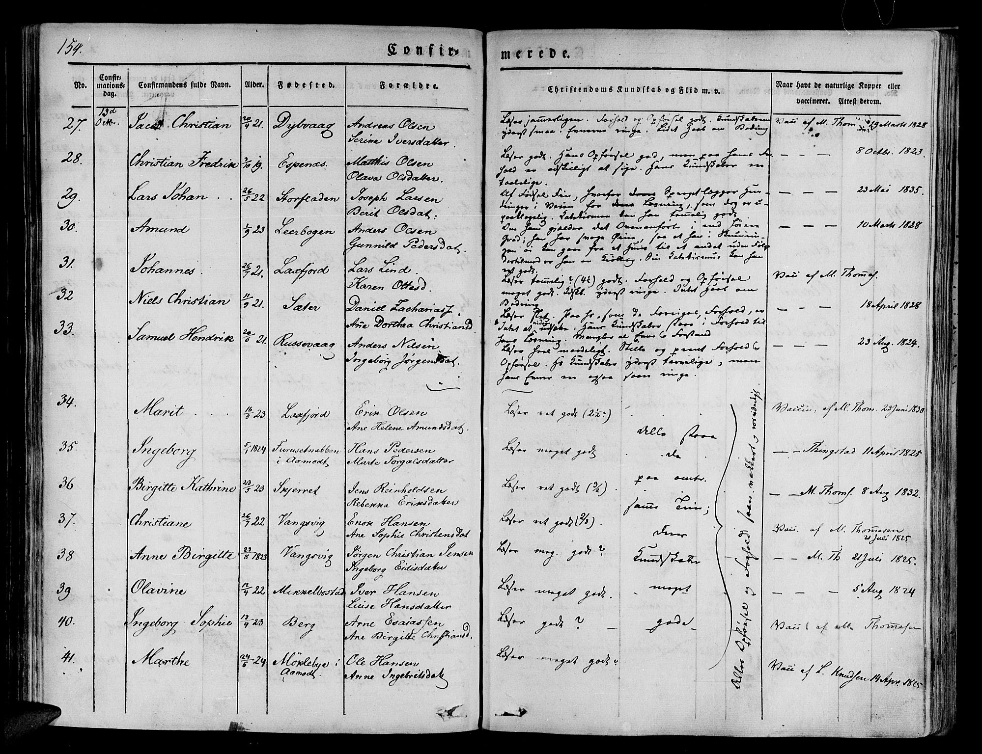 Tranøy sokneprestkontor, SATØ/S-1313/I/Ia/Iaa/L0005kirke: Parish register (official) no. 5, 1829-1844, p. 154