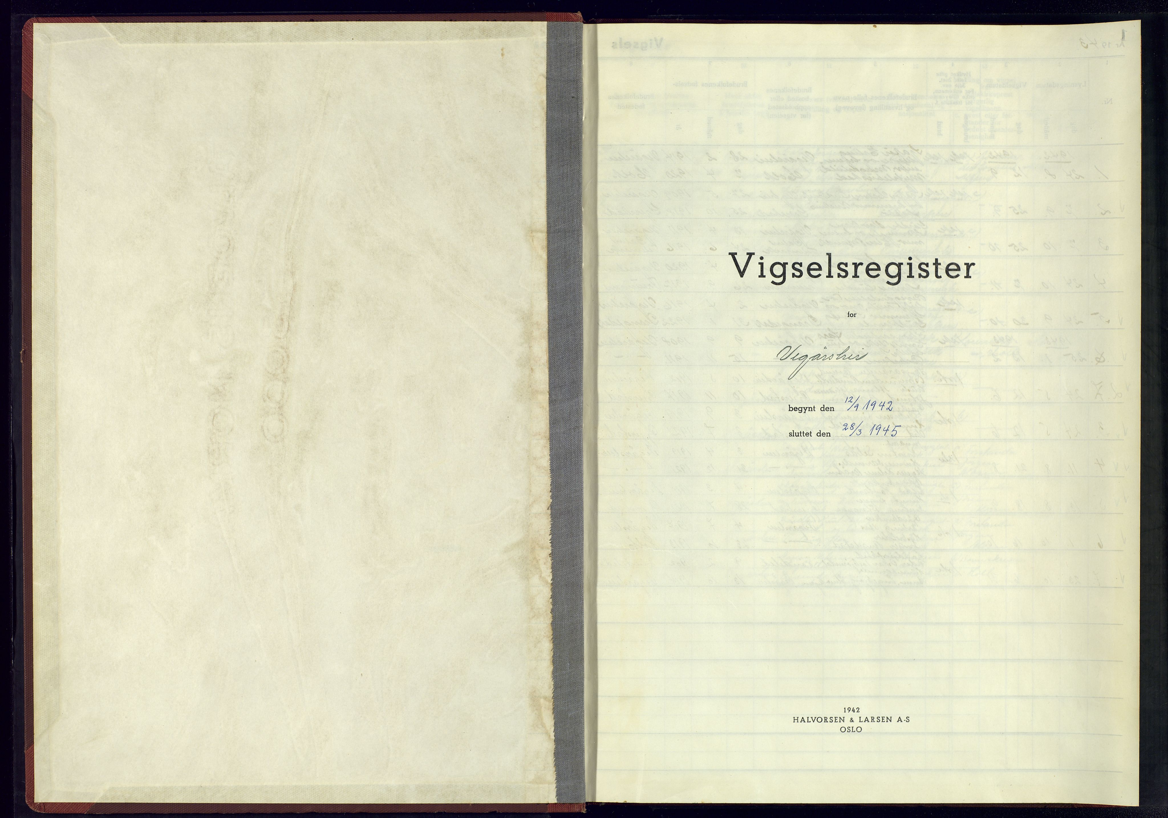 Gjerstad sokneprestkontor, AV/SAK-1111-0014/J/Je/L0004: Marriage register no. A-VI-6, 1942-1945