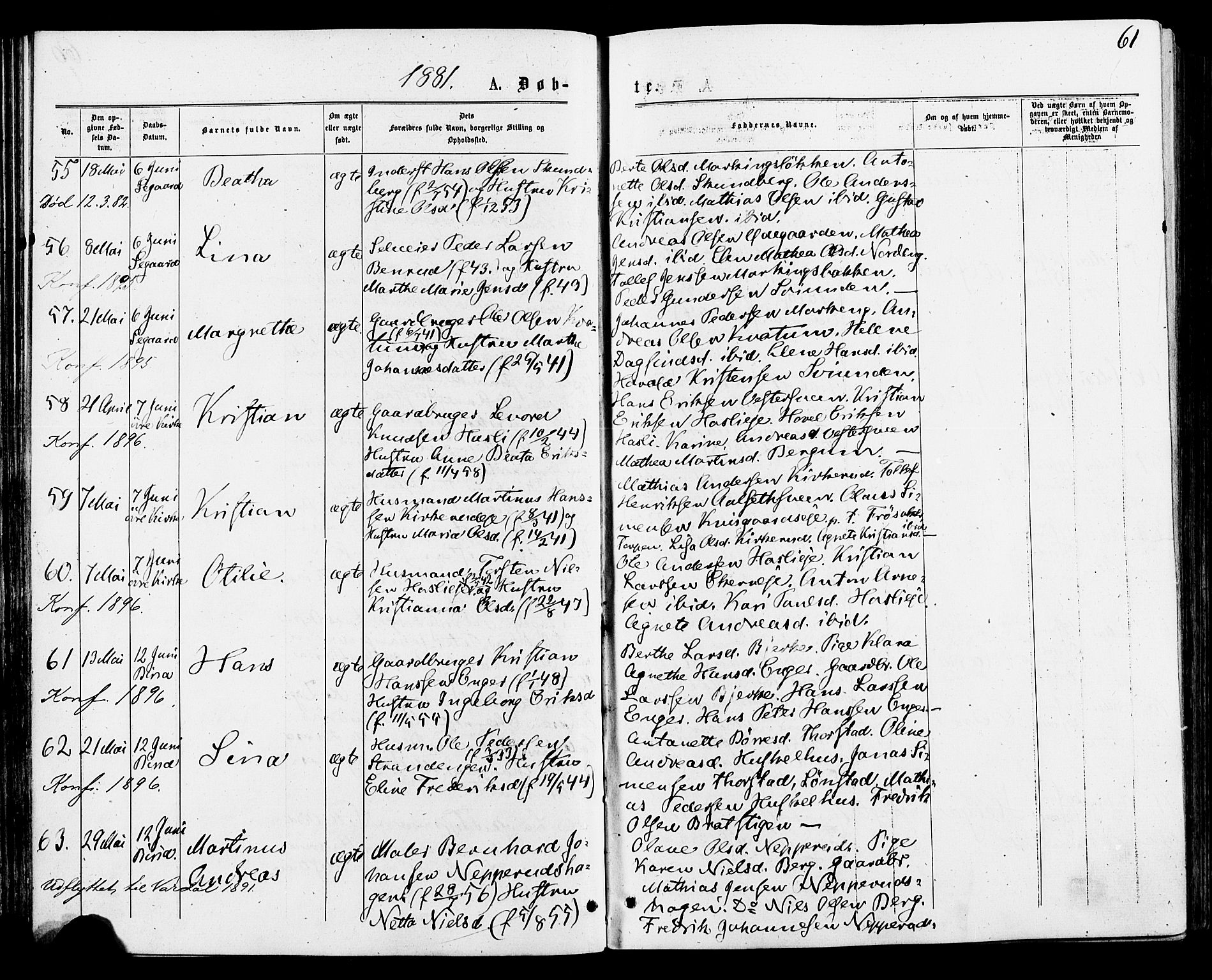 Biri prestekontor, AV/SAH-PREST-096/H/Ha/Haa/L0006: Parish register (official) no. 6, 1877-1886, p. 61