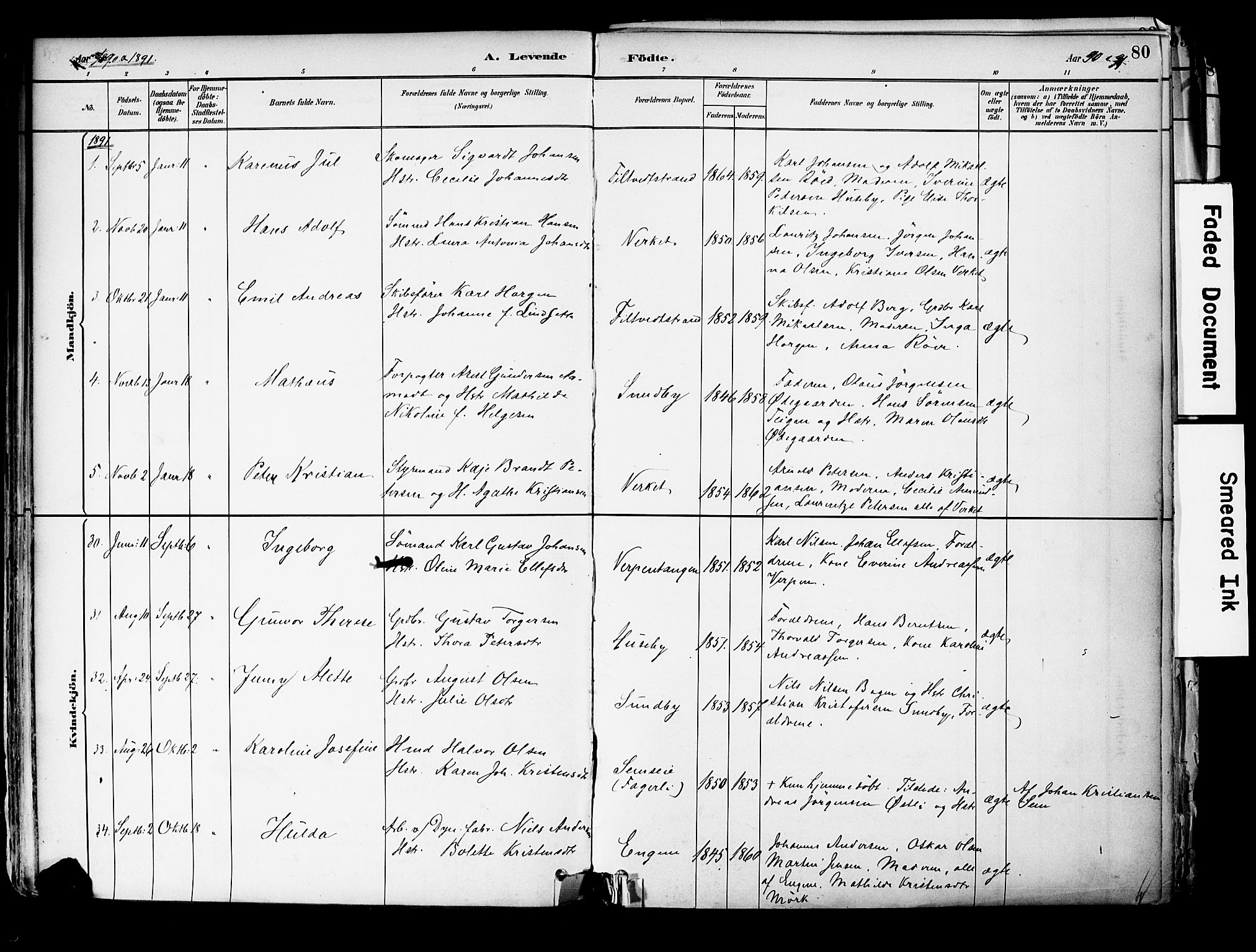 Hurum kirkebøker, AV/SAKO-A-229/F/Fa/L0014: Parish register (official) no. 14, 1882-1895, p. 80