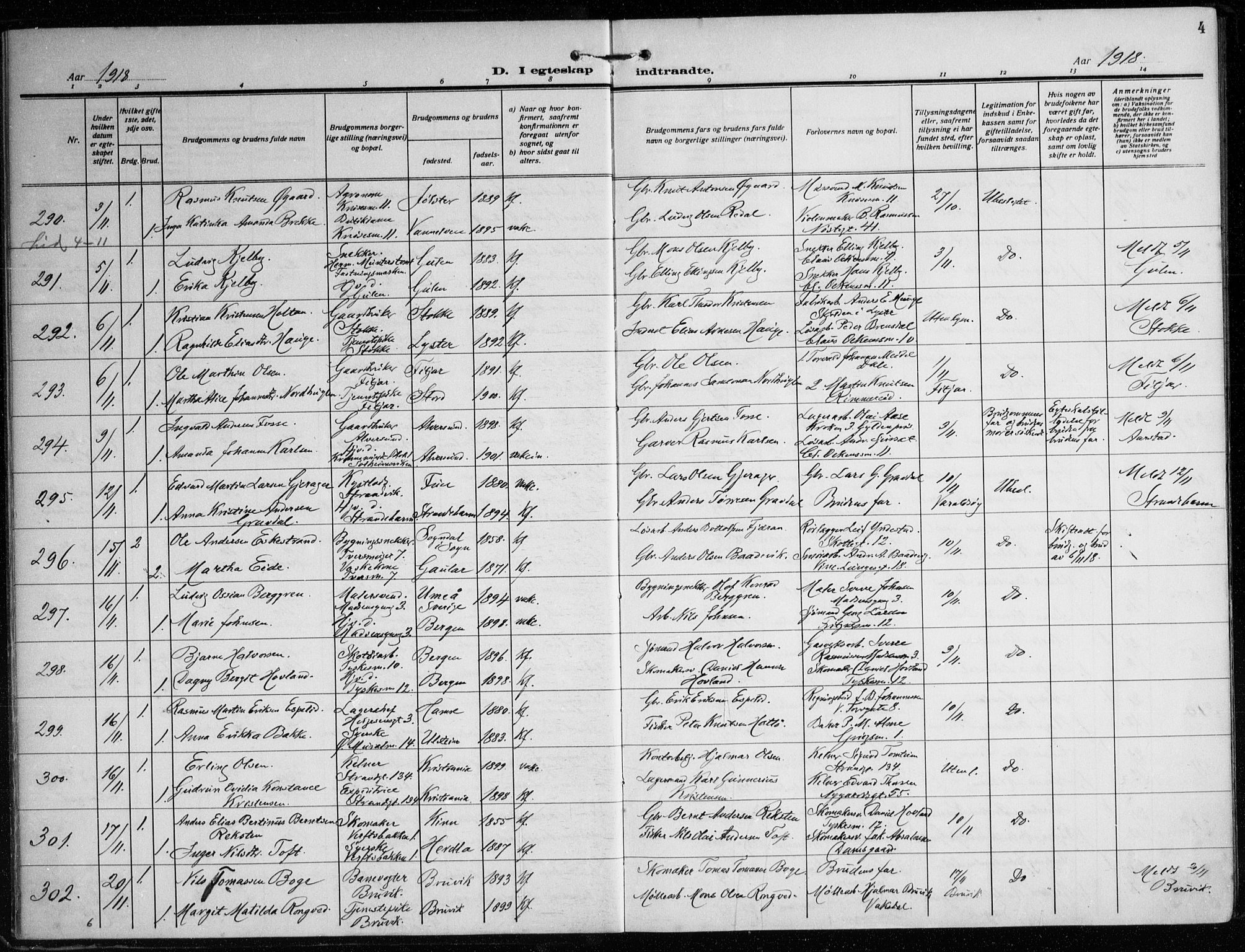 Nykirken Sokneprestembete, SAB/A-77101/H/Haa/L0037: Parish register (official) no. D 7, 1918-1926, p. 4