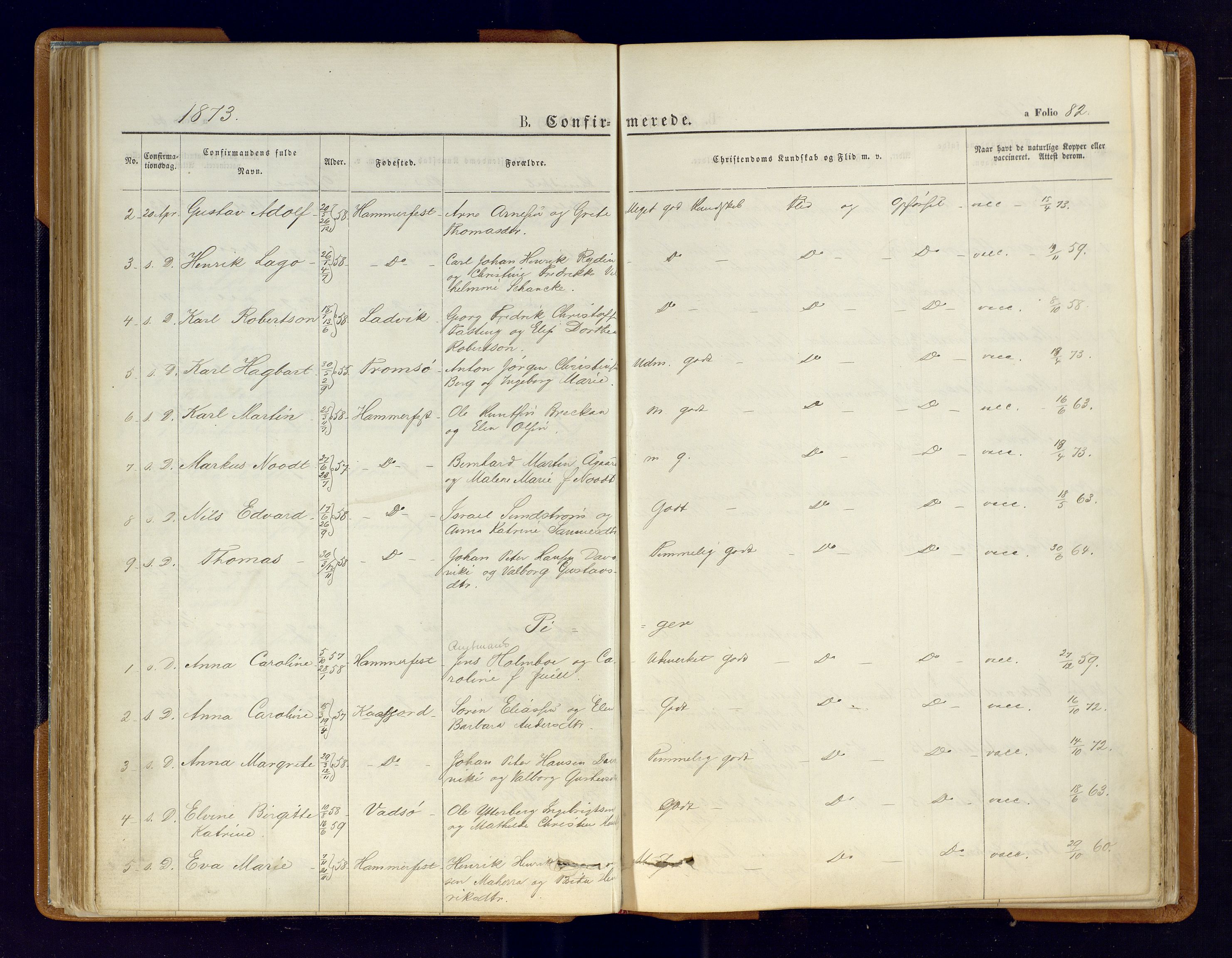 Hammerfest sokneprestkontor, SATØ/S-1347/H/Ha/L0006.kirke: Parish register (official) no. 6, 1869-1877, p. 82